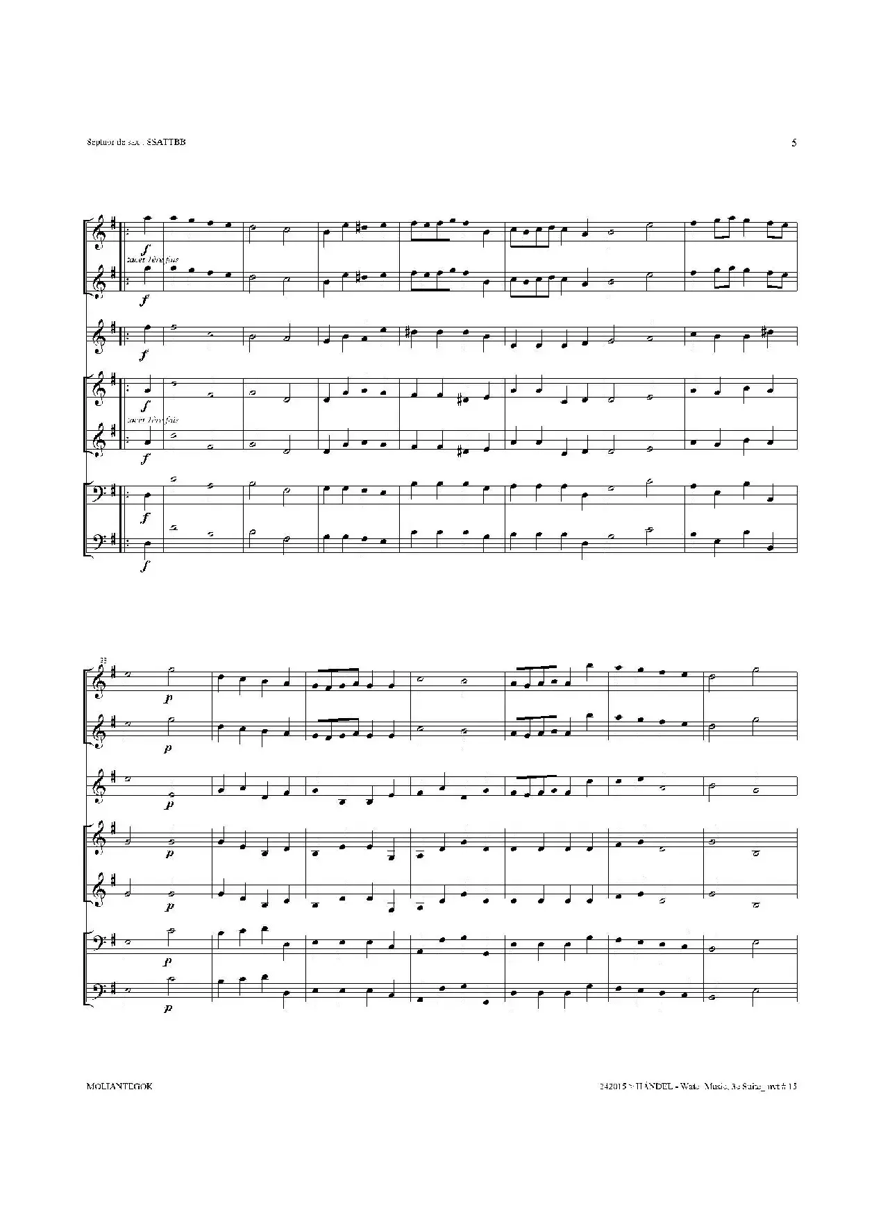 Water Music（HWV.350 No.3）（萨克斯合奏总谱）