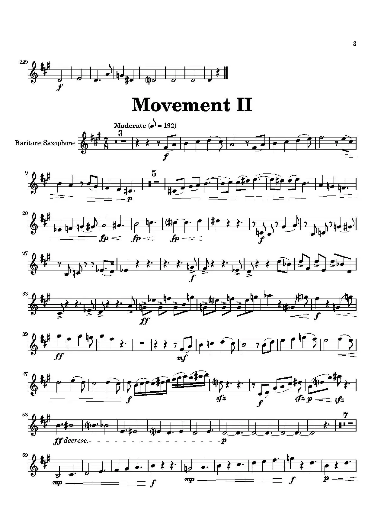 Movement（四重奏上低音萨克斯分谱）