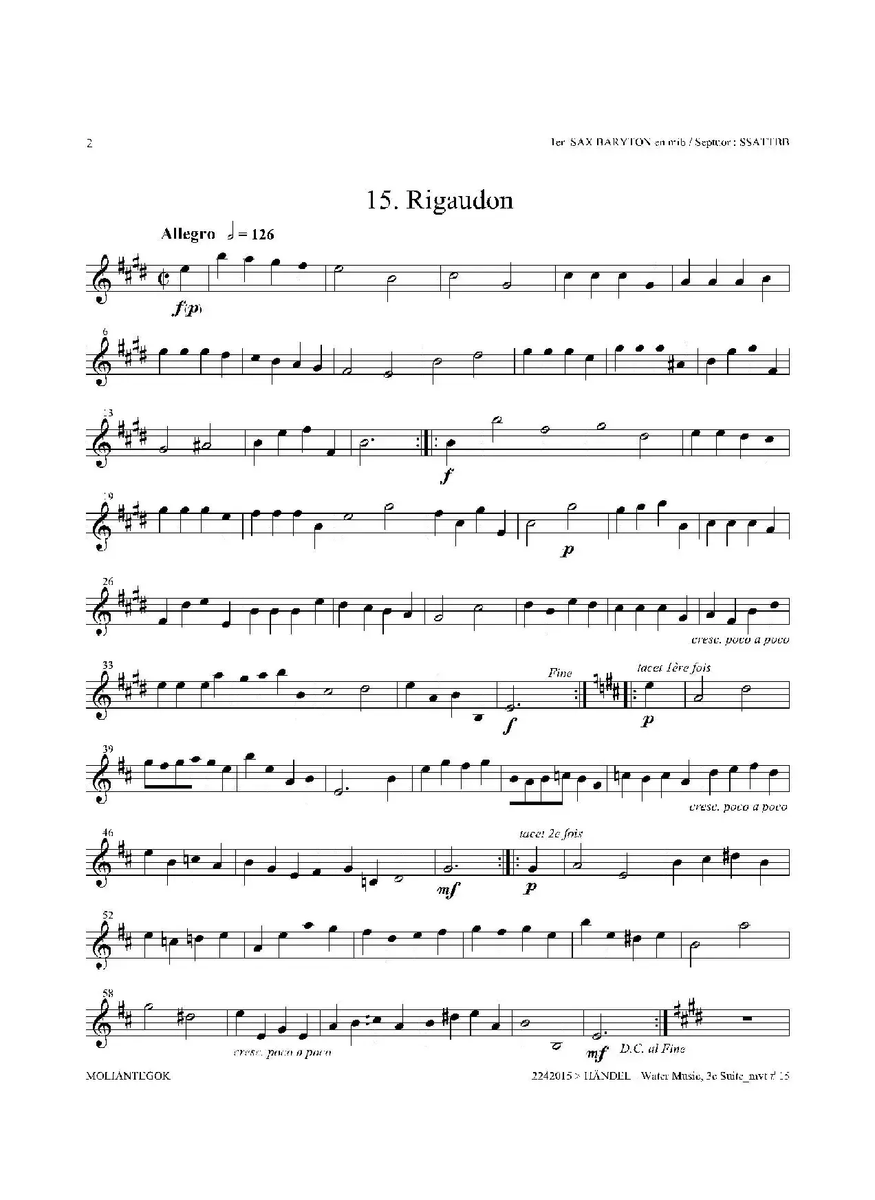 Water Music（HWV.350 No.3）（第一上低音萨克斯）