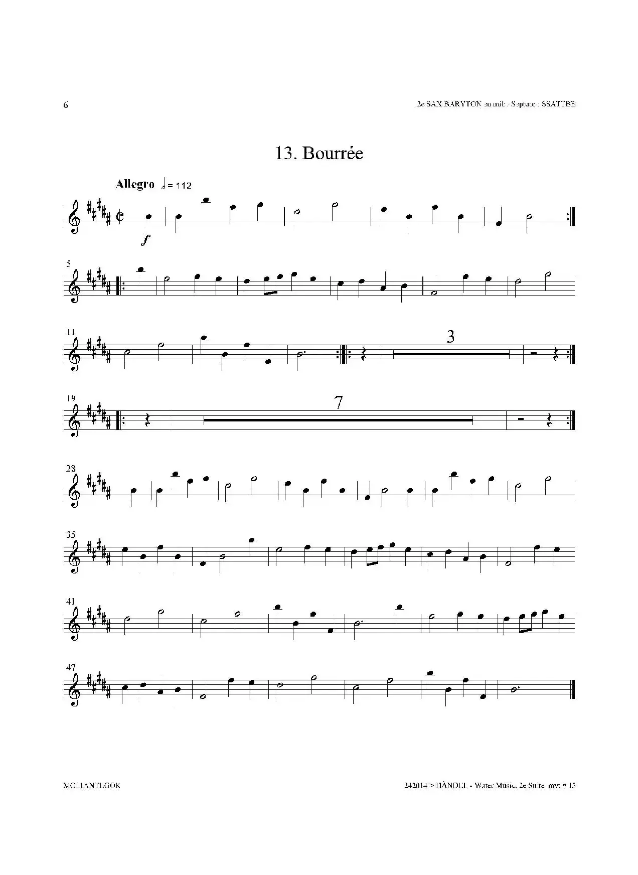 Water Music（HWV.349 No.2）（第二上低音萨克斯）