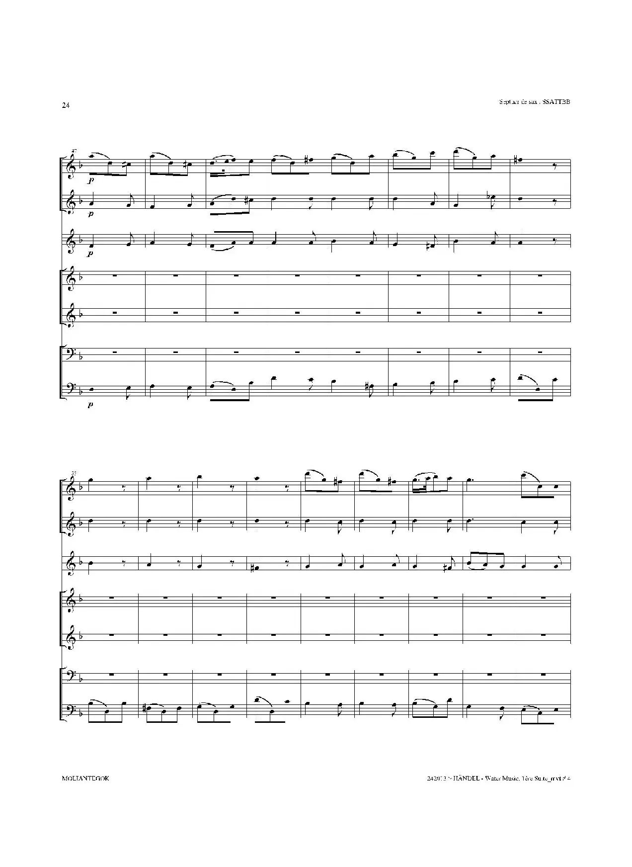 Water Music（HWV.348 No.1）（萨克斯合奏总谱）