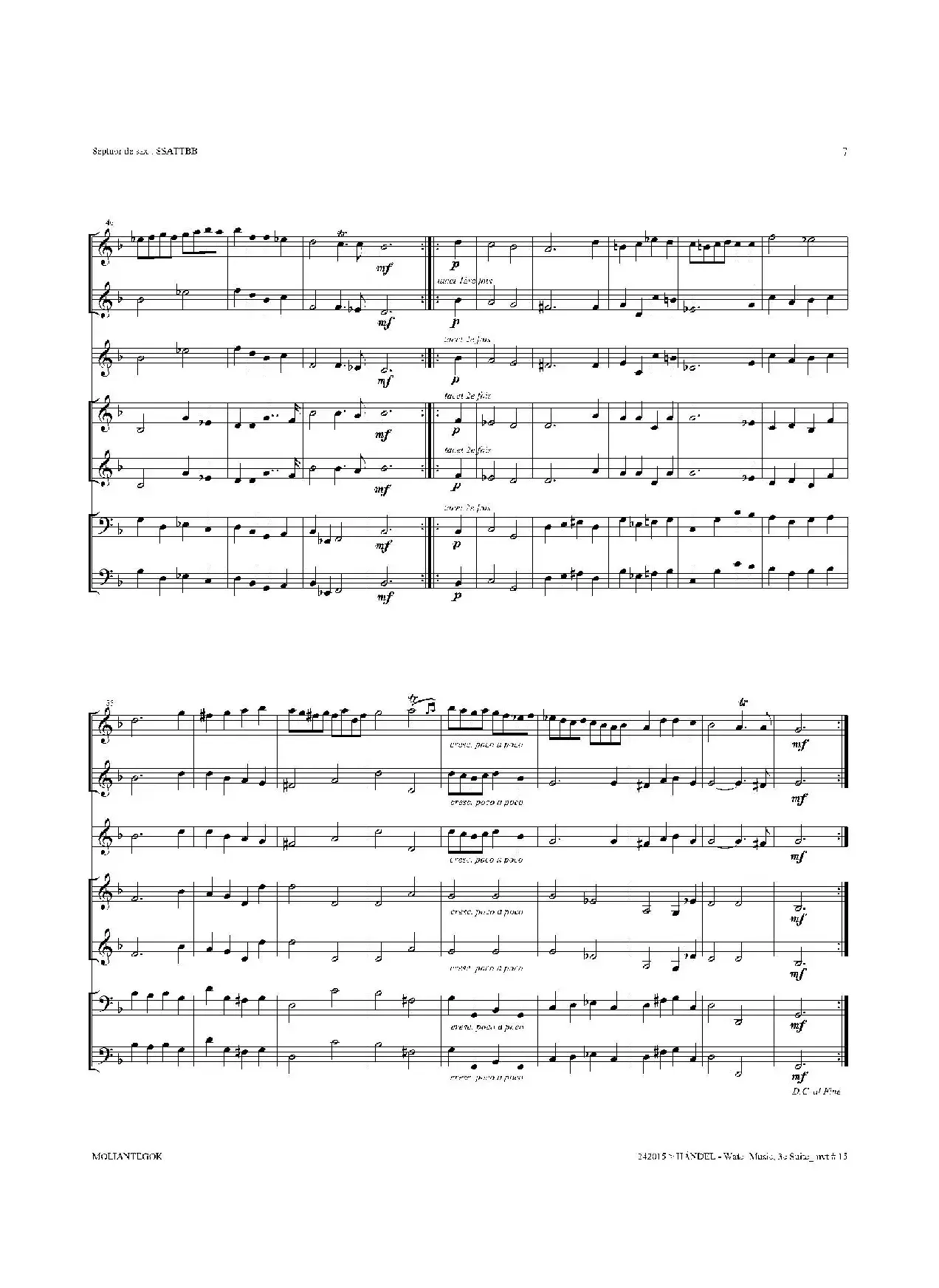 Water Music（HWV.350 No.3）（萨克斯合奏总谱）