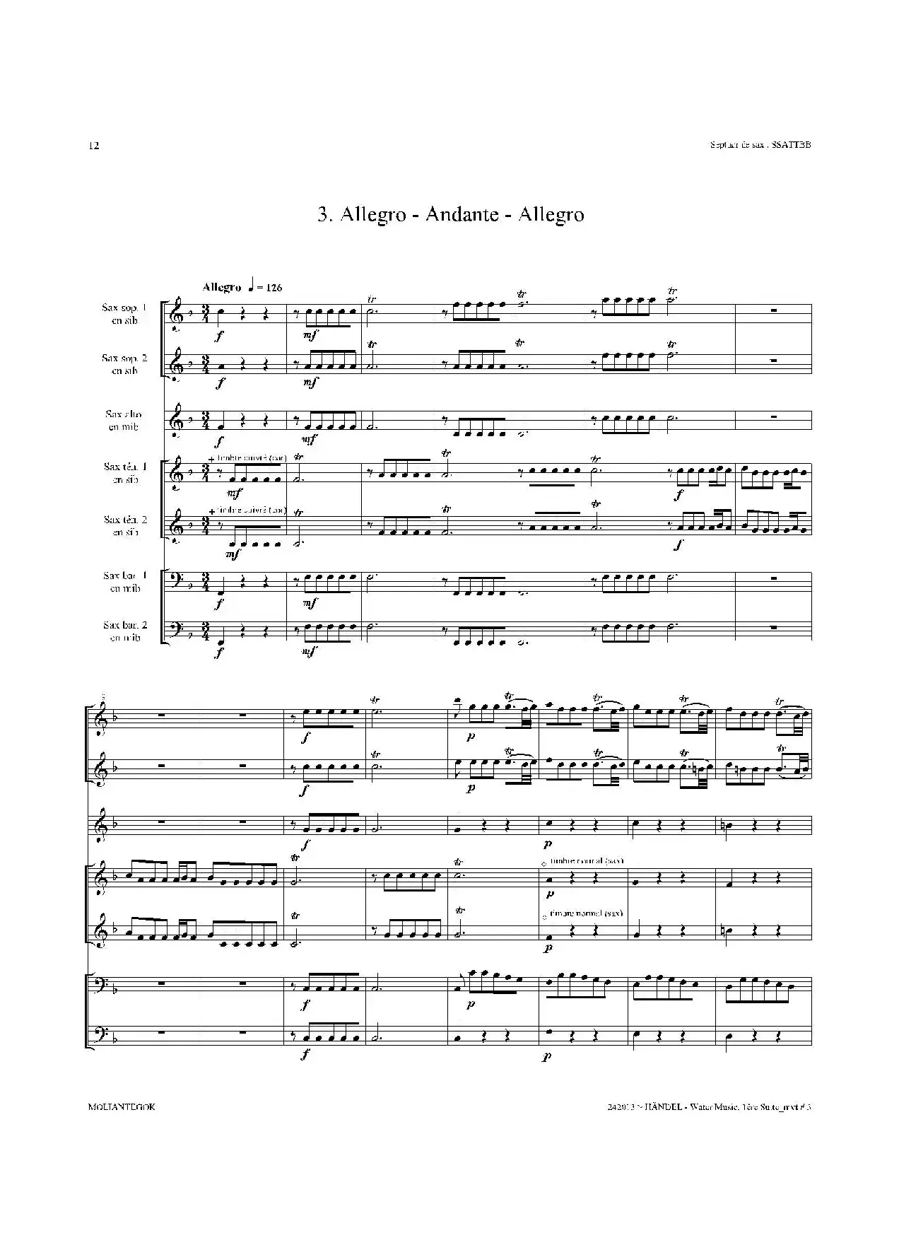 Water Music（HWV.348 No.1）（萨克斯合奏总谱）