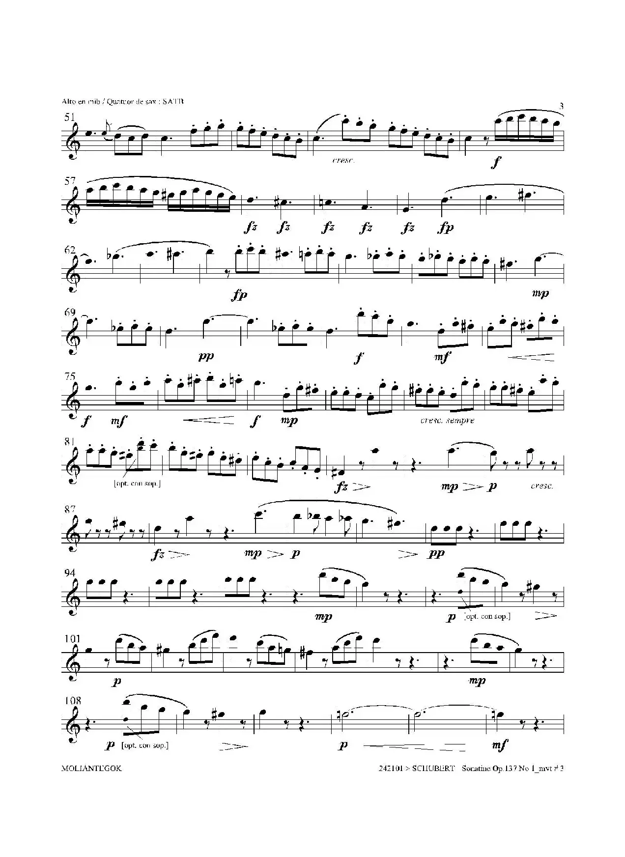 Sonatine Op.137 No 1（四重奏中音萨克斯分谱）