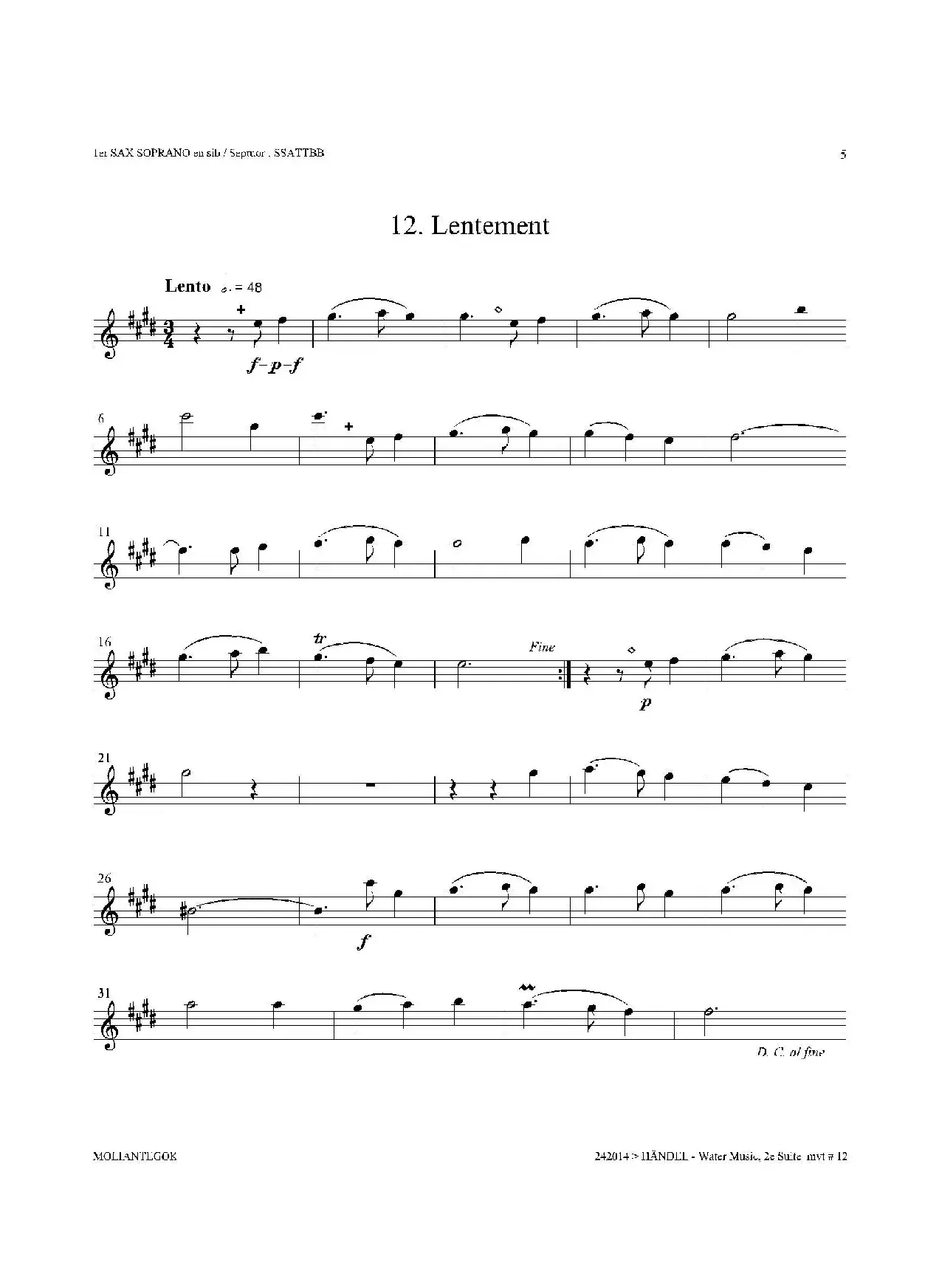 Water Music（HWV.349 No.2）（第一高音萨克斯）