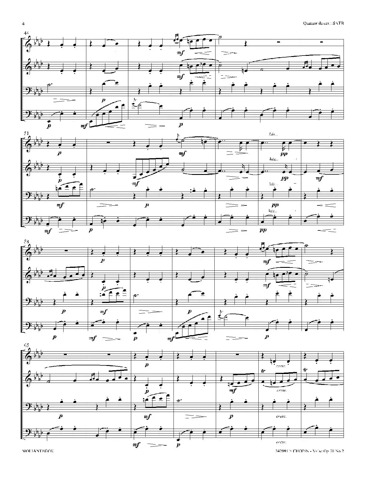f小调圆舞曲 Op.70 No.2（四重奏总谱）