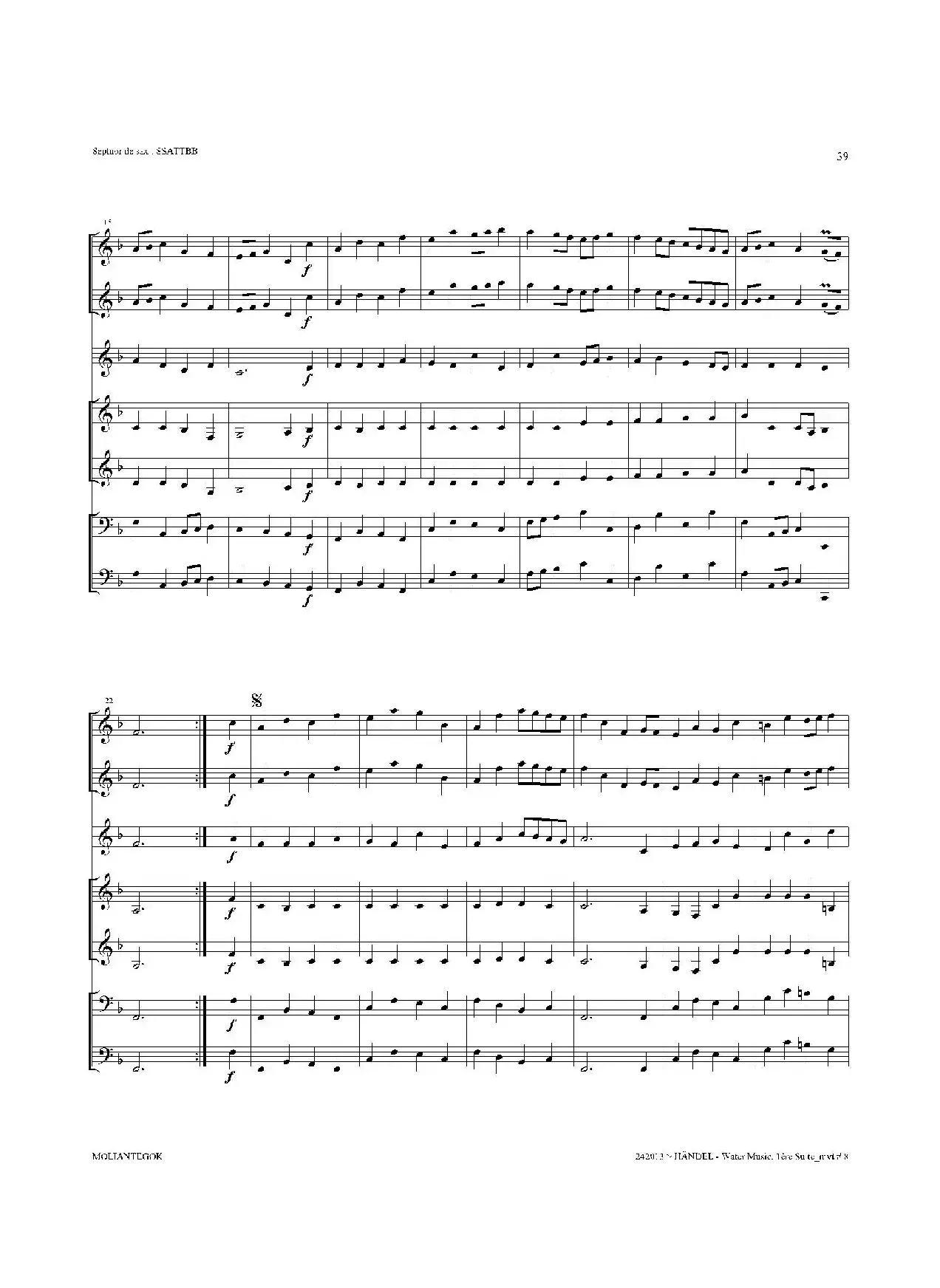 Water Music（HWV.348 No.1）（萨克斯合奏总谱）