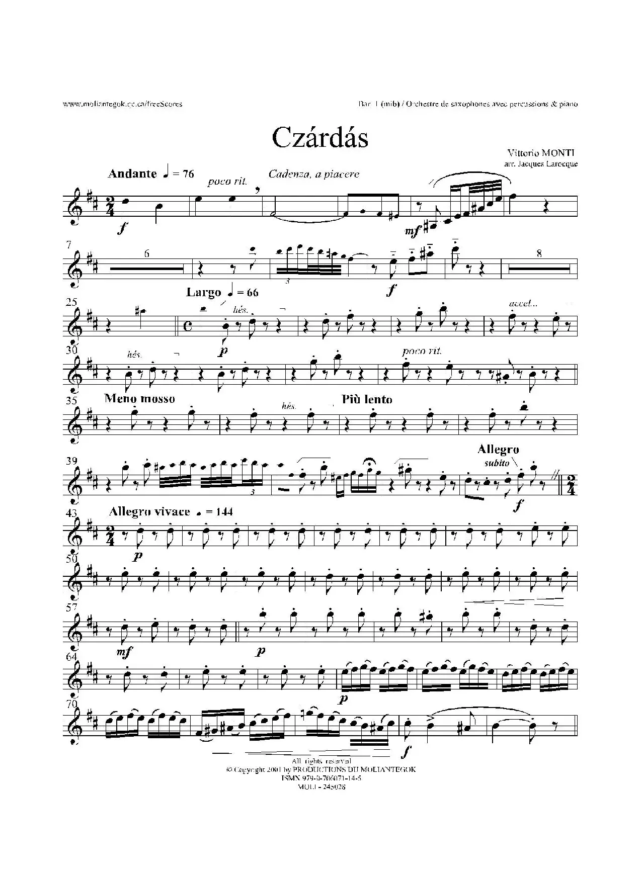 Czardas 查尔达斯（15重奏）（3支上低音萨克斯）