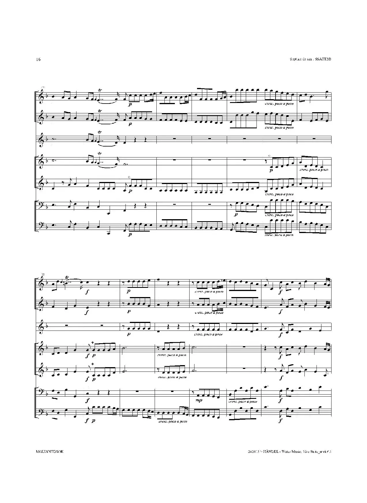 Water Music（HWV.348 No.1）（萨克斯合奏总谱）