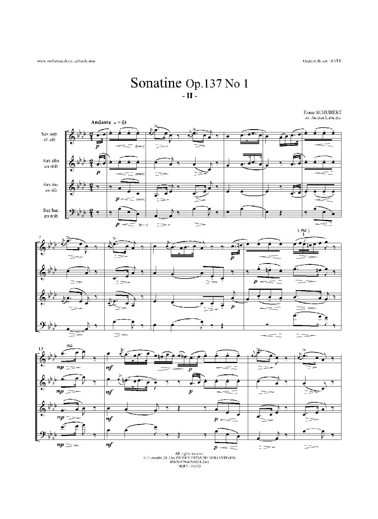 Sonatine Op.137 No 1（四重奏总谱）