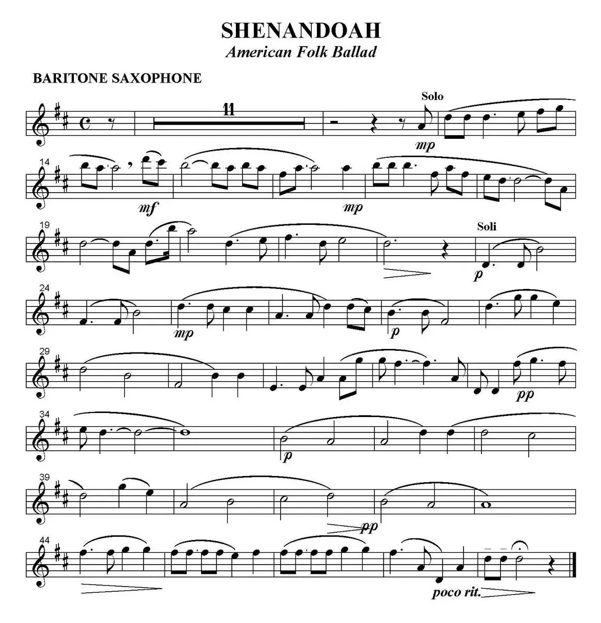 SHENANDOAH（四重奏·上低音萨克斯分谱）