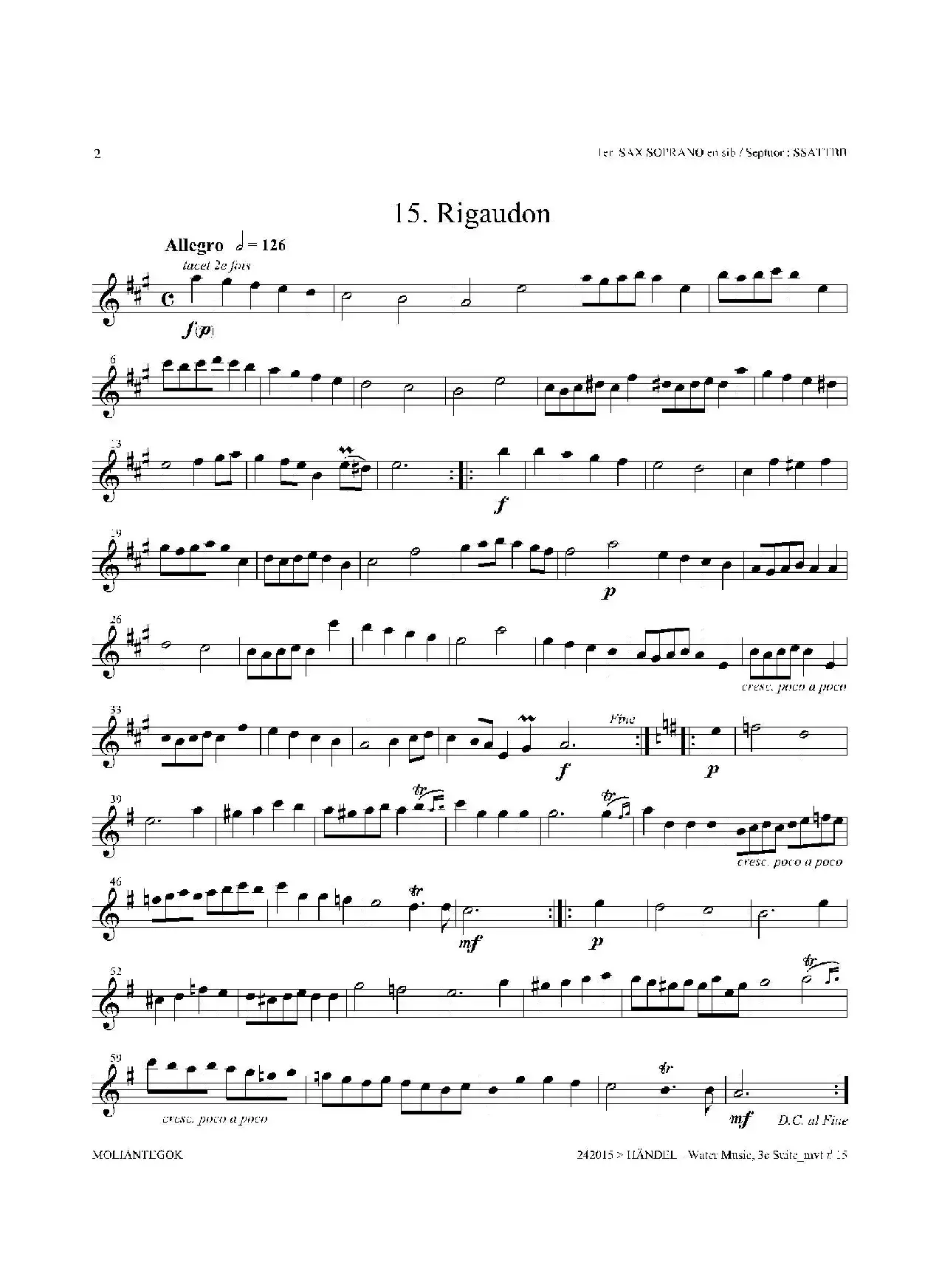 Water Music（HWV.350 No.3）（第一高音萨克斯）