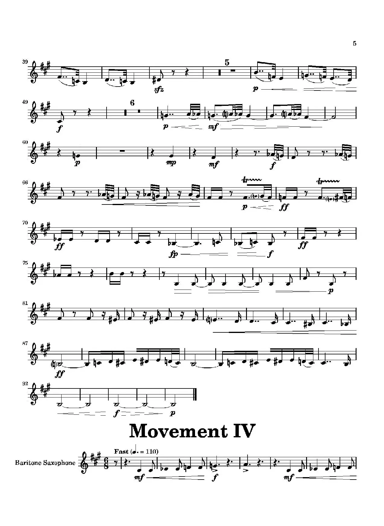 Movement（四重奏上低音萨克斯分谱）