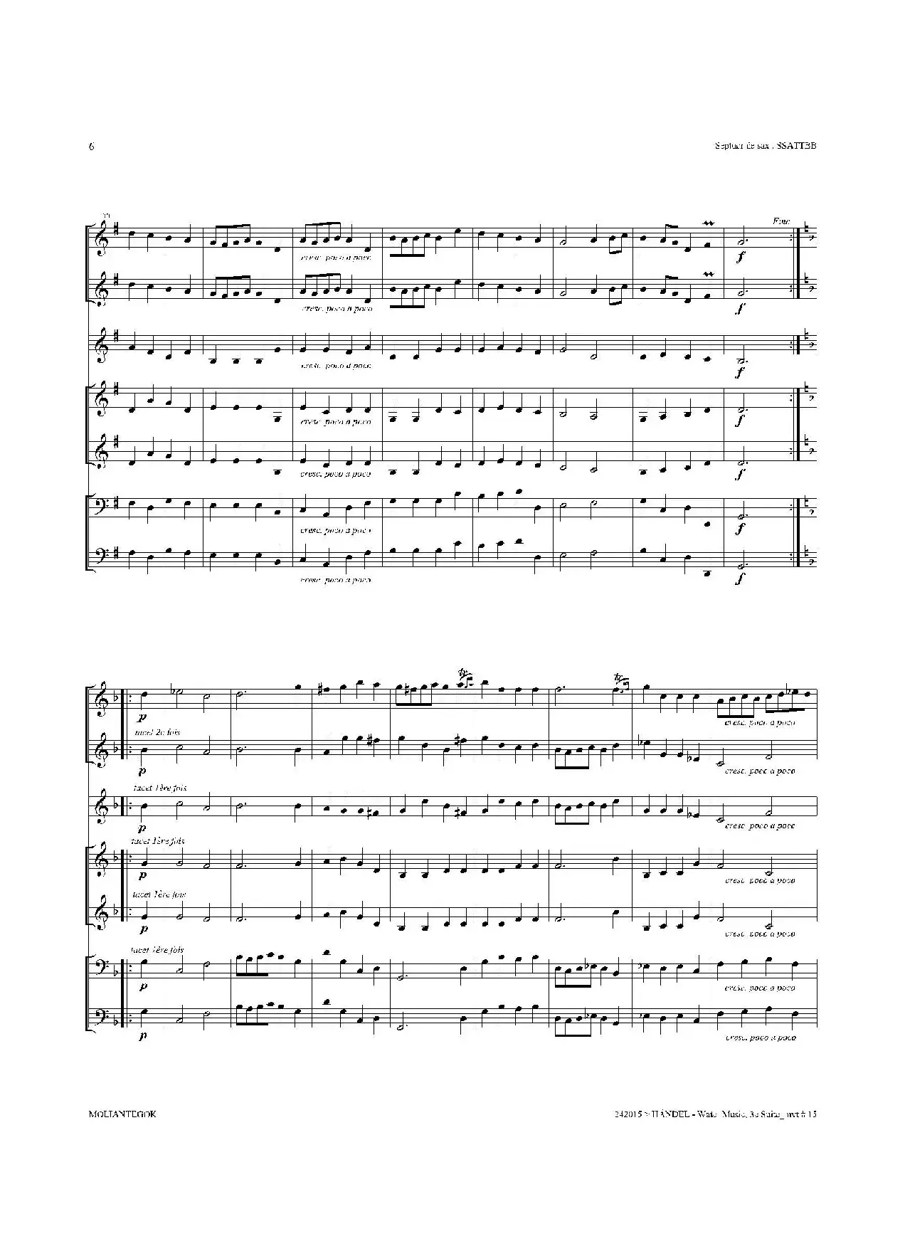 Water Music（HWV.350 No.3）（萨克斯合奏总谱）