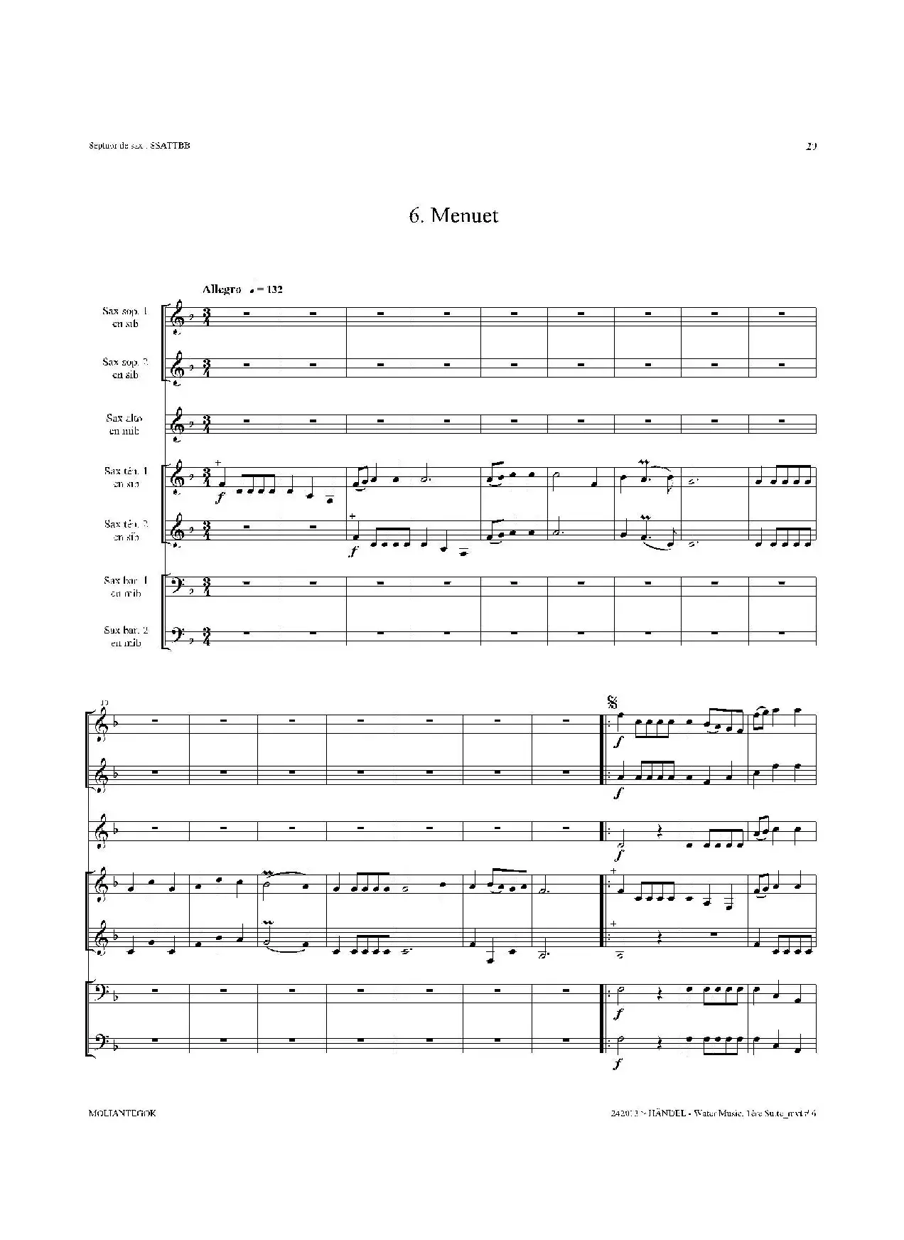 Water Music（HWV.348 No.1）（萨克斯合奏总谱）