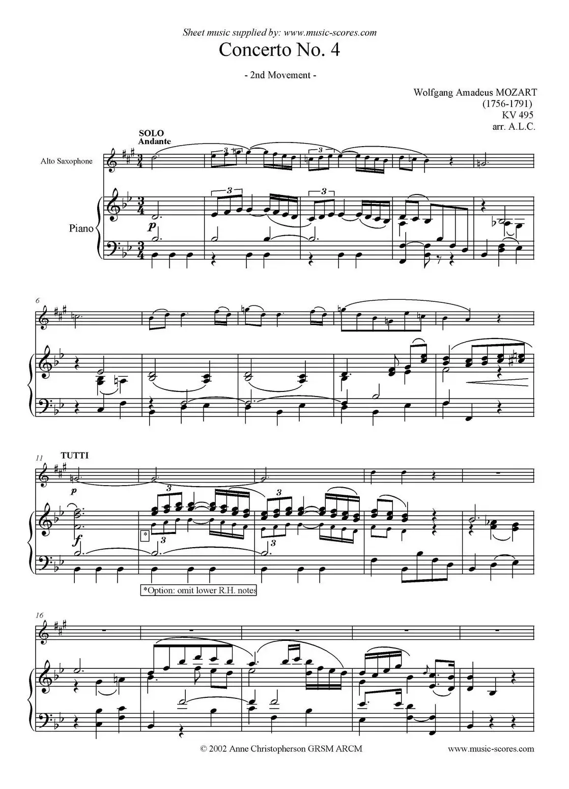 Mozart：Concerto KV495 No.4-2st（高音萨克斯+钢琴伴奏）