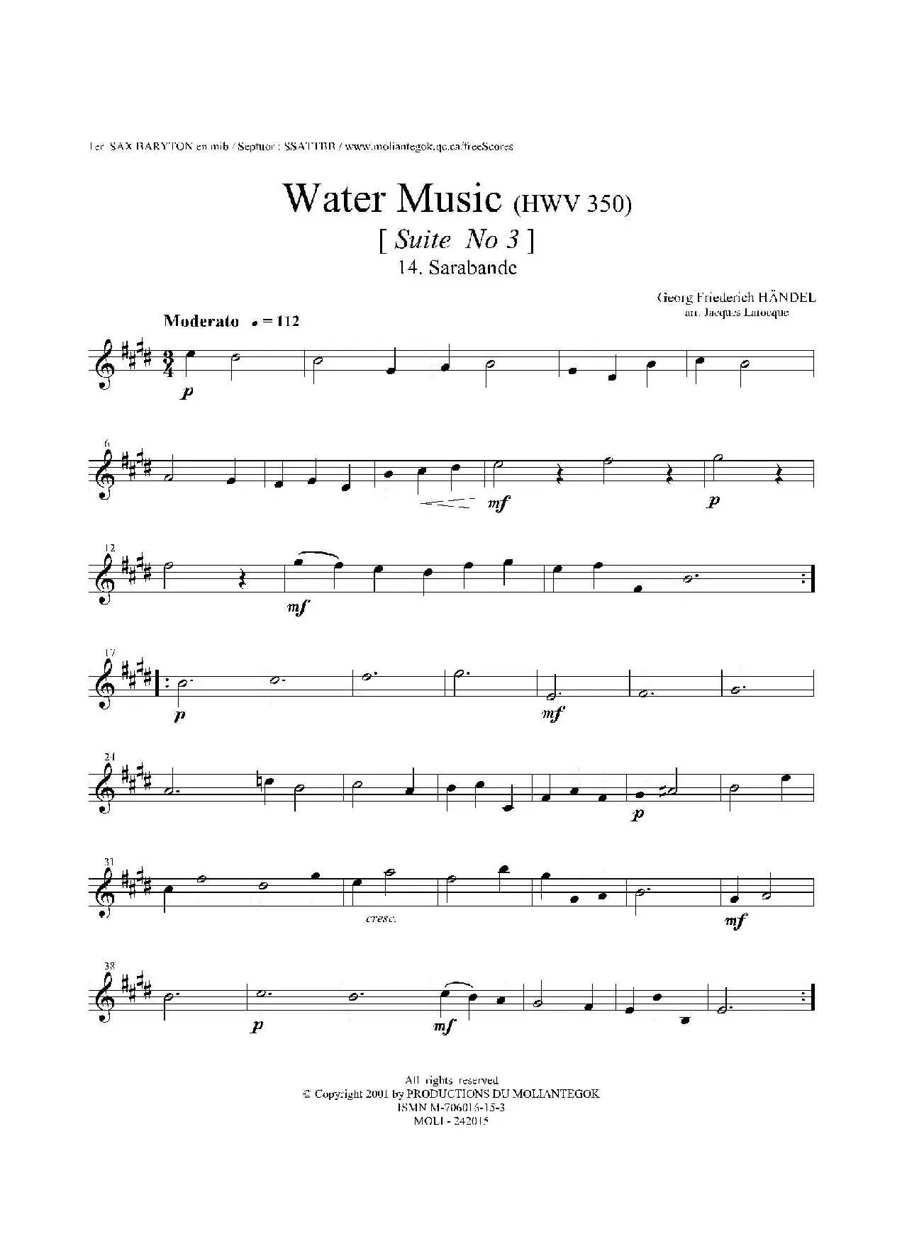 Water Music（HWV.350 No.3）（第一上低音萨克斯）