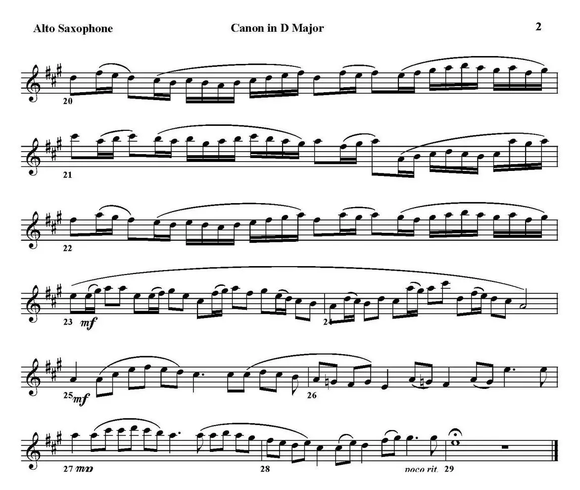 CANON IN D MAJOR（四重奏·中音萨克斯分谱）