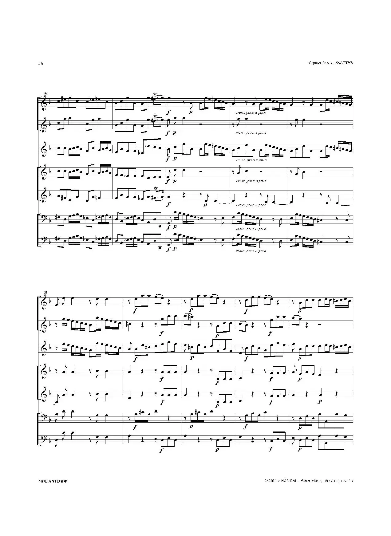 Water Music（HWV.348 No.1）（萨克斯合奏总谱）