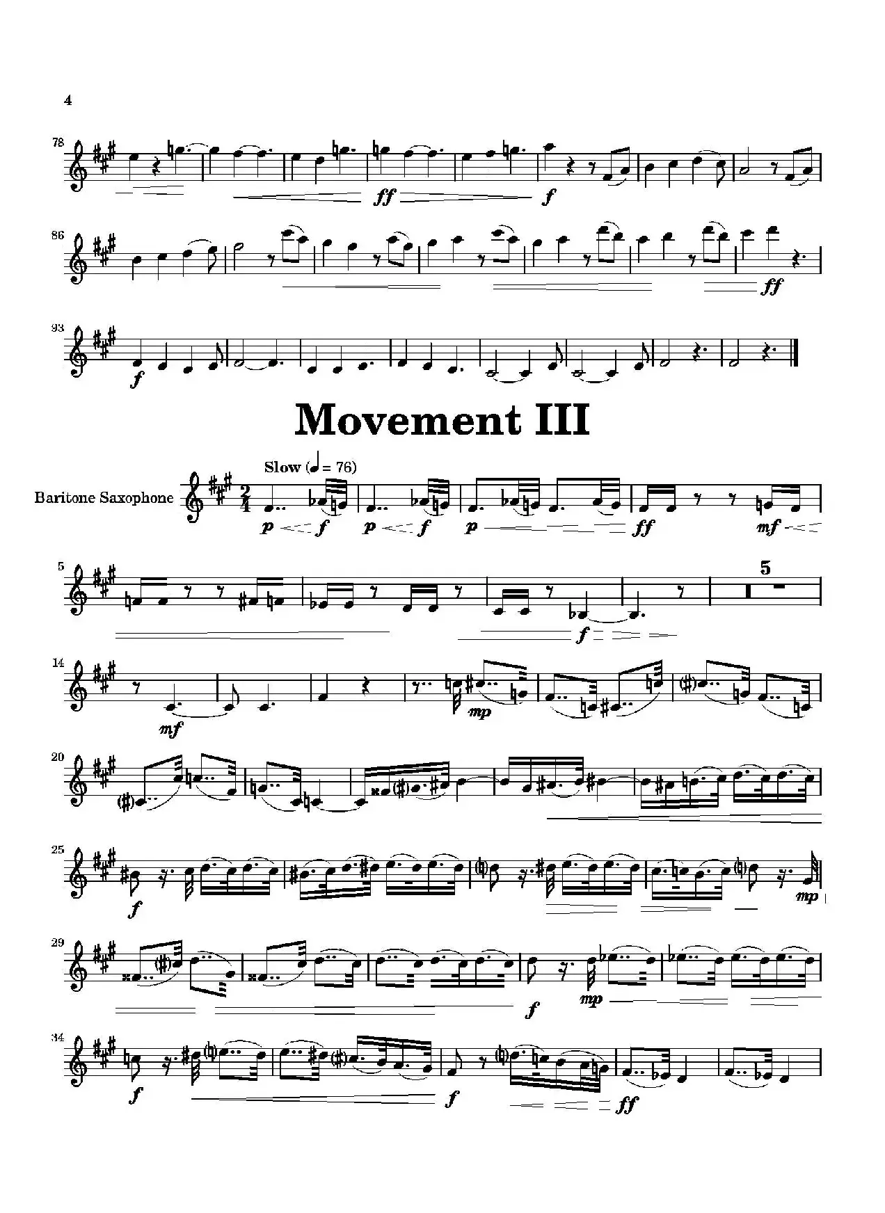 Movement（四重奏上低音萨克斯分谱）