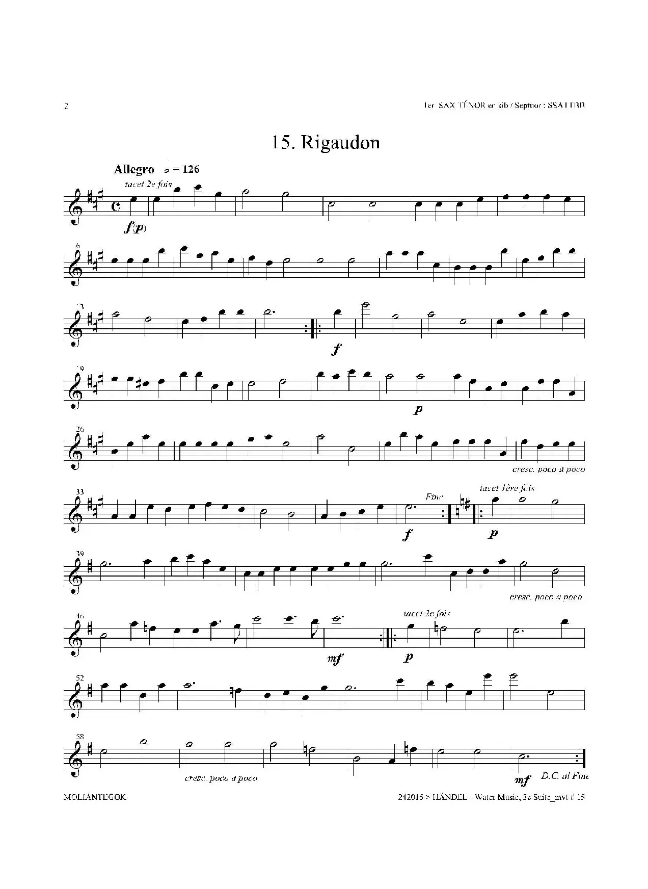 Water Music（HWV.350 No.3）（第一次中音萨克斯）