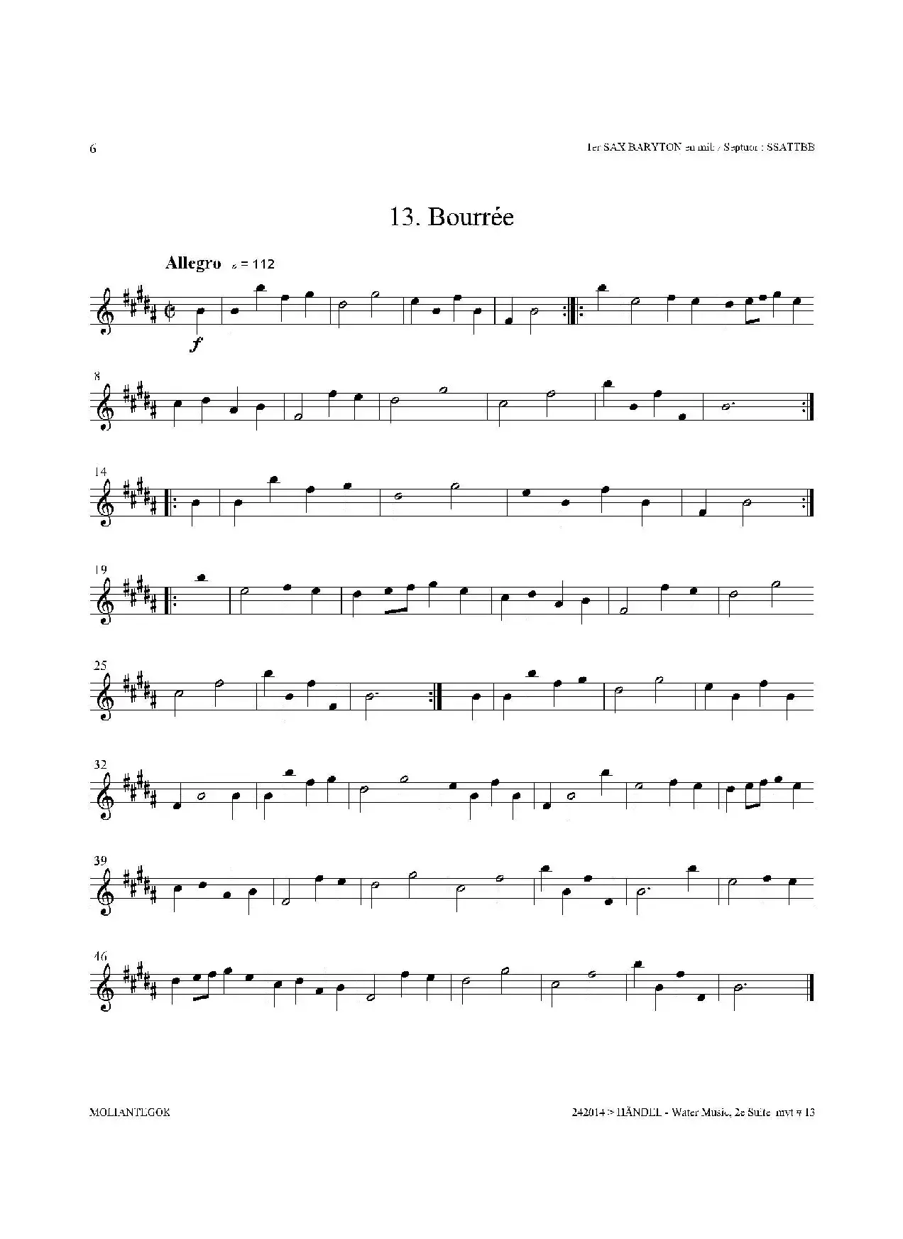 Water Music（HWV.349 No.2）（第一上低音萨克斯）