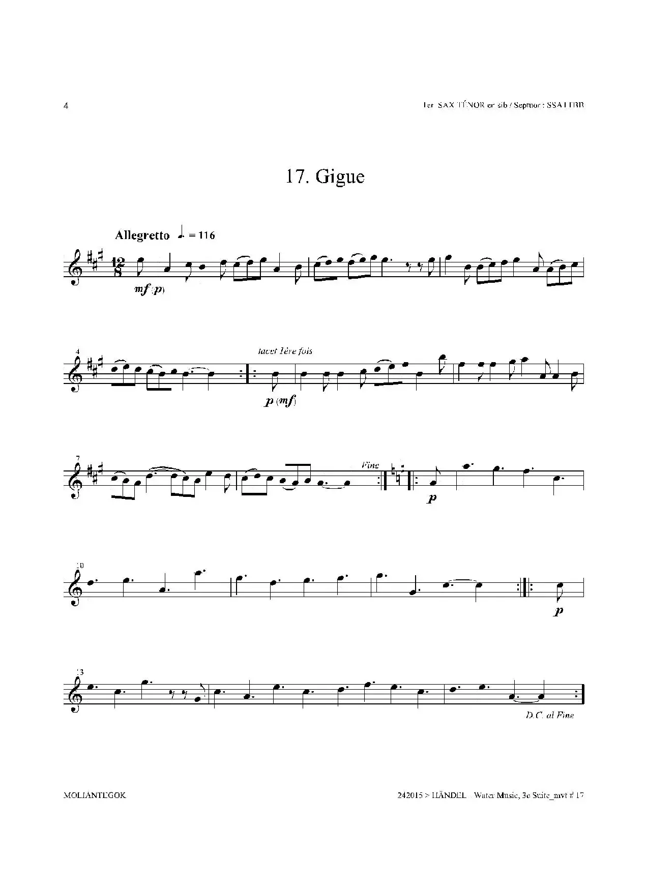 Water Music（HWV.350 No.3）（第一次中音萨克斯）