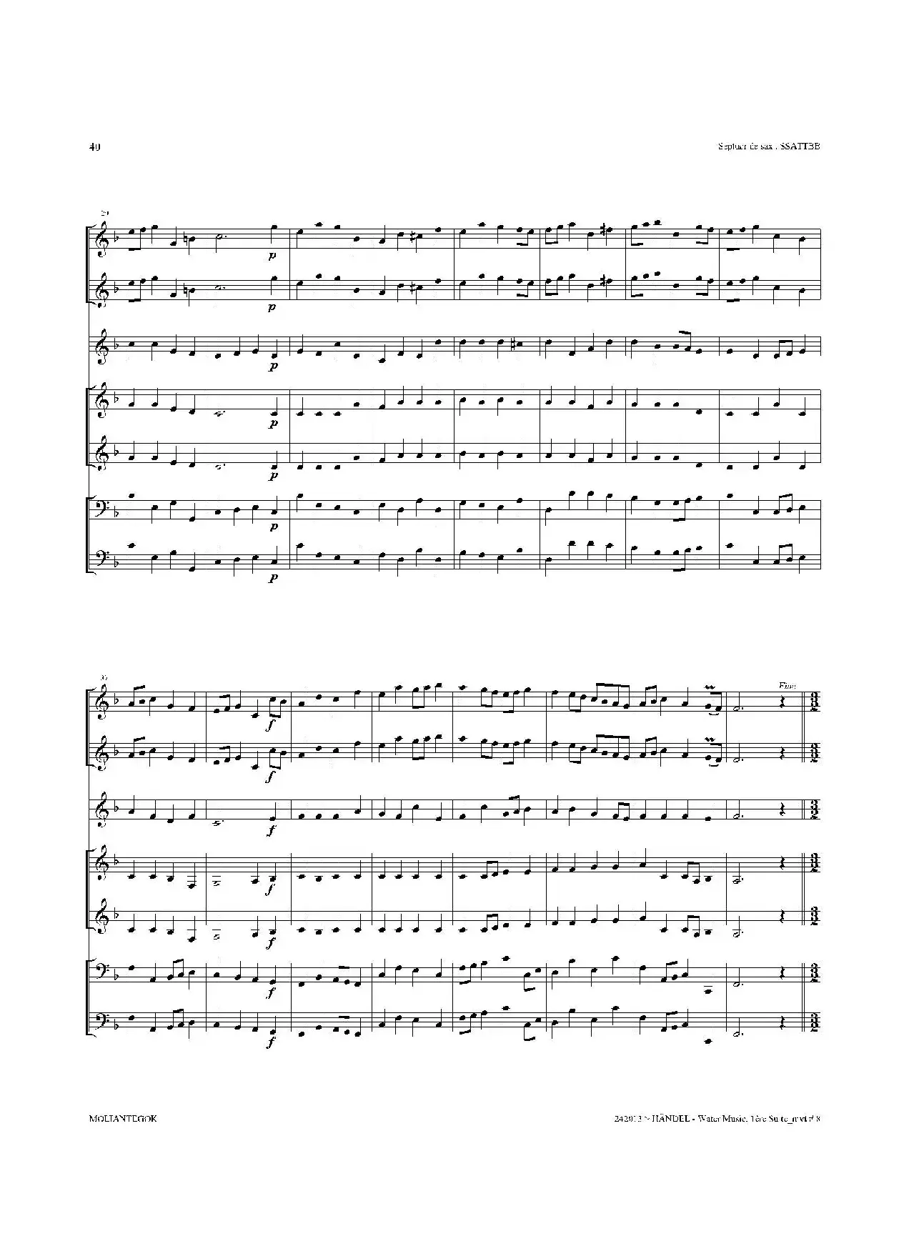 Water Music（HWV.348 No.1）（萨克斯合奏总谱）