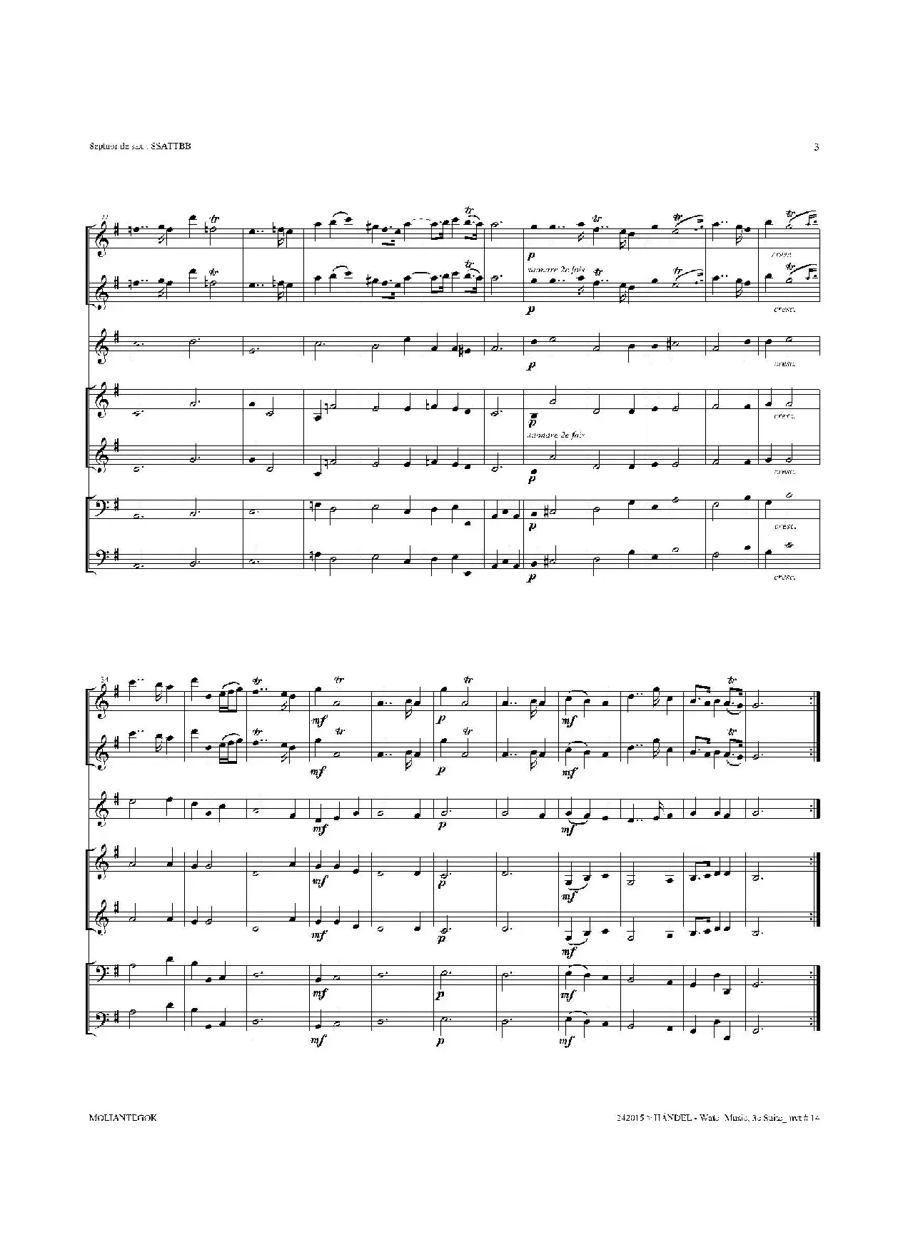 Water Music（HWV.350 No.3）（萨克斯合奏总谱）