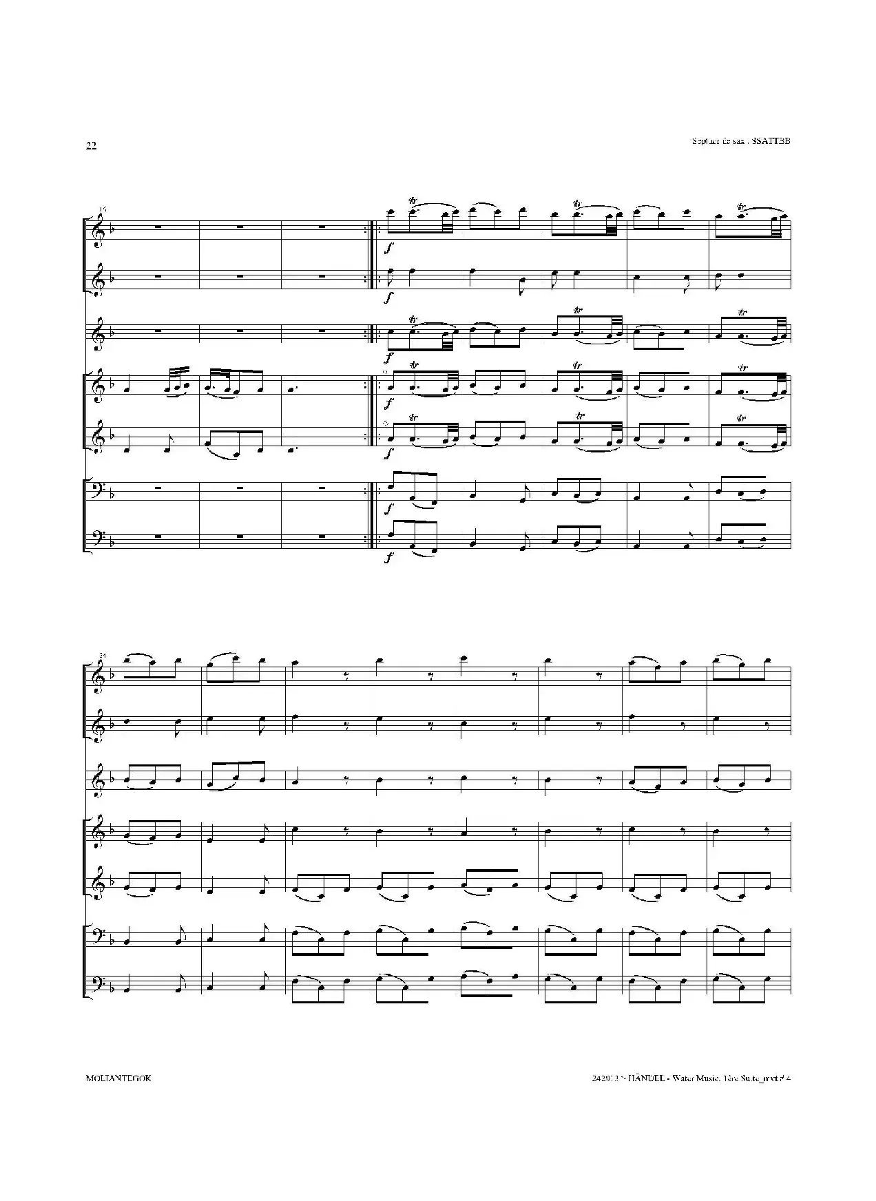 Water Music（HWV.348 No.1）（萨克斯合奏总谱）