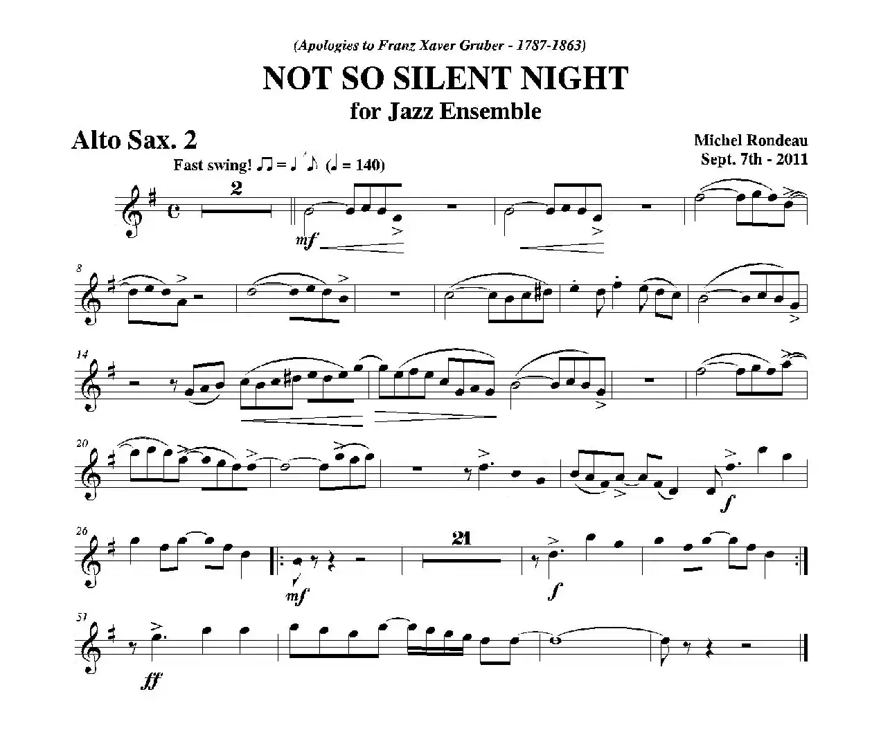 NOT SO SILENT NIGHT（第二中音萨克斯分谱）