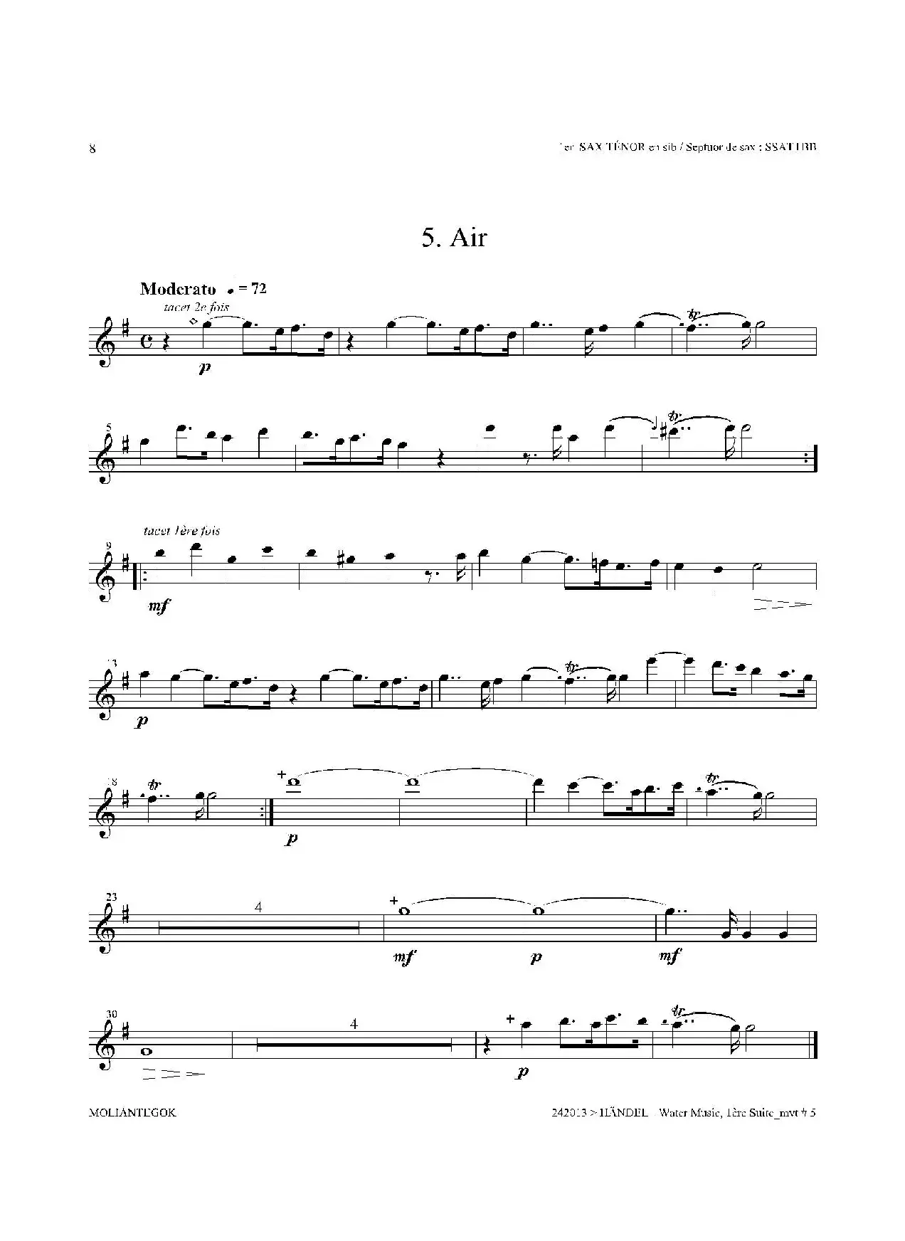 Water Music（HWV.348 No.1）（第一次中音萨克斯）