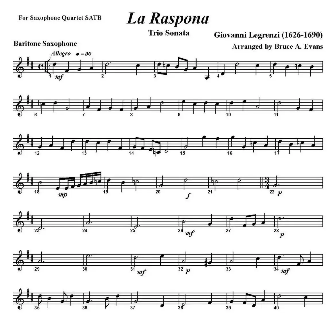 La Raspona（四重奏·上低音萨克斯分谱）