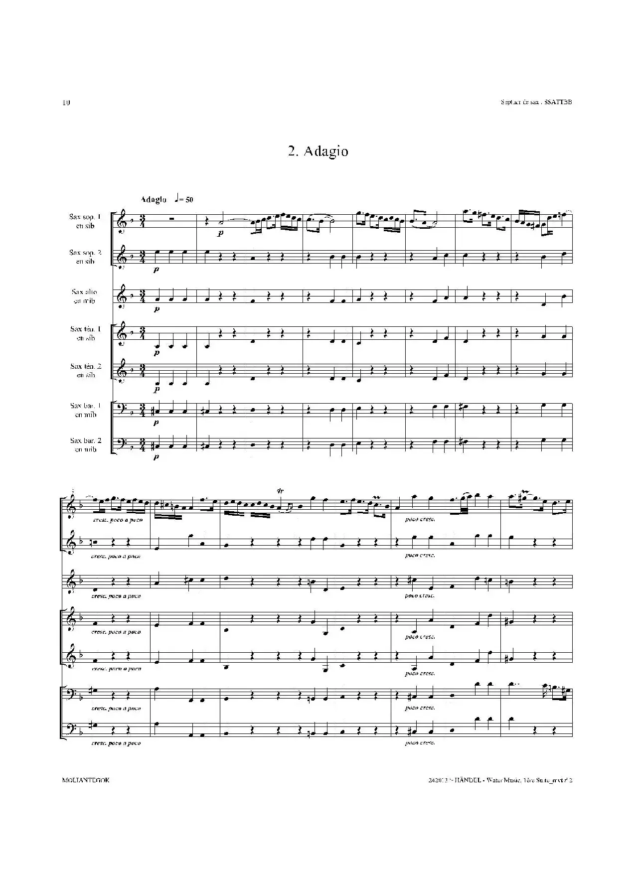 Water Music（HWV.348 No.1）（萨克斯合奏总谱）