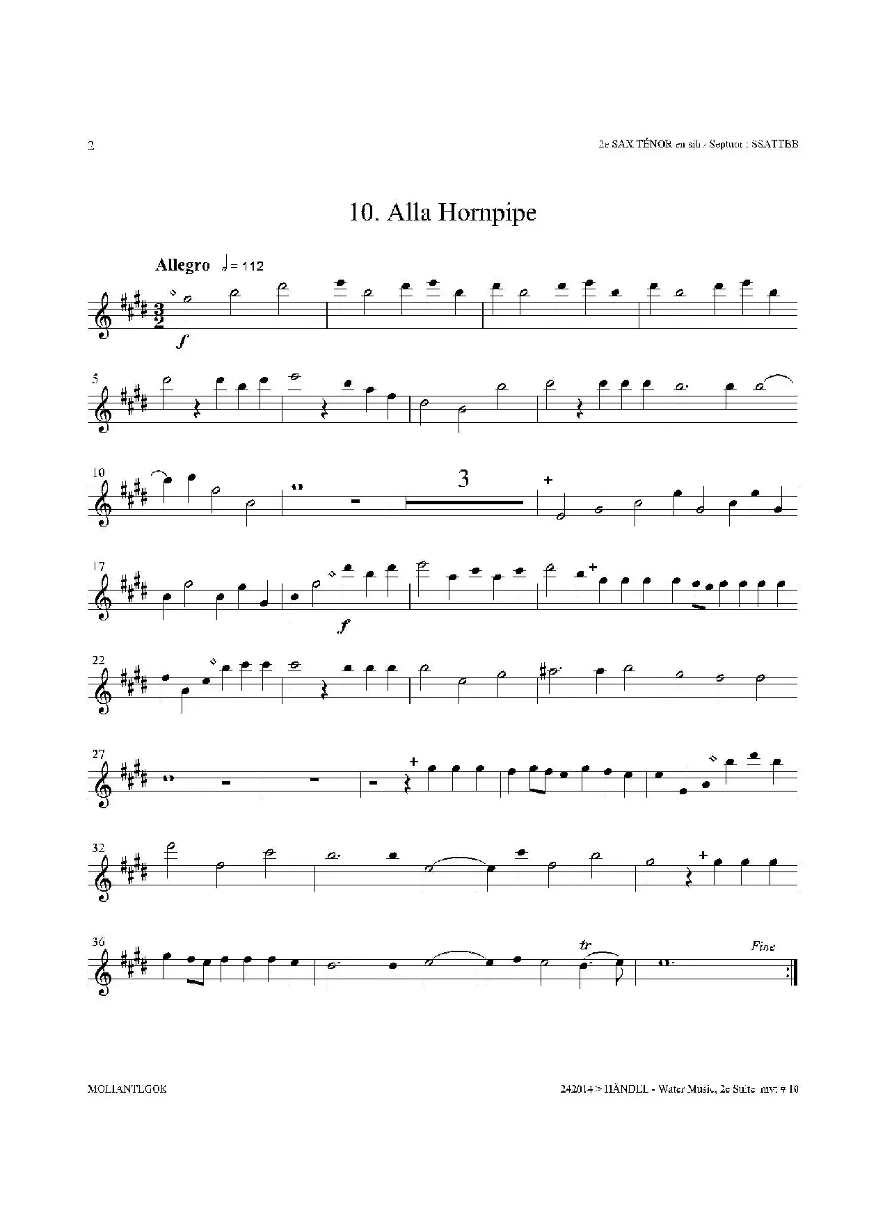 Water Music（HWV.349 No.2）（第二次中音萨克斯）