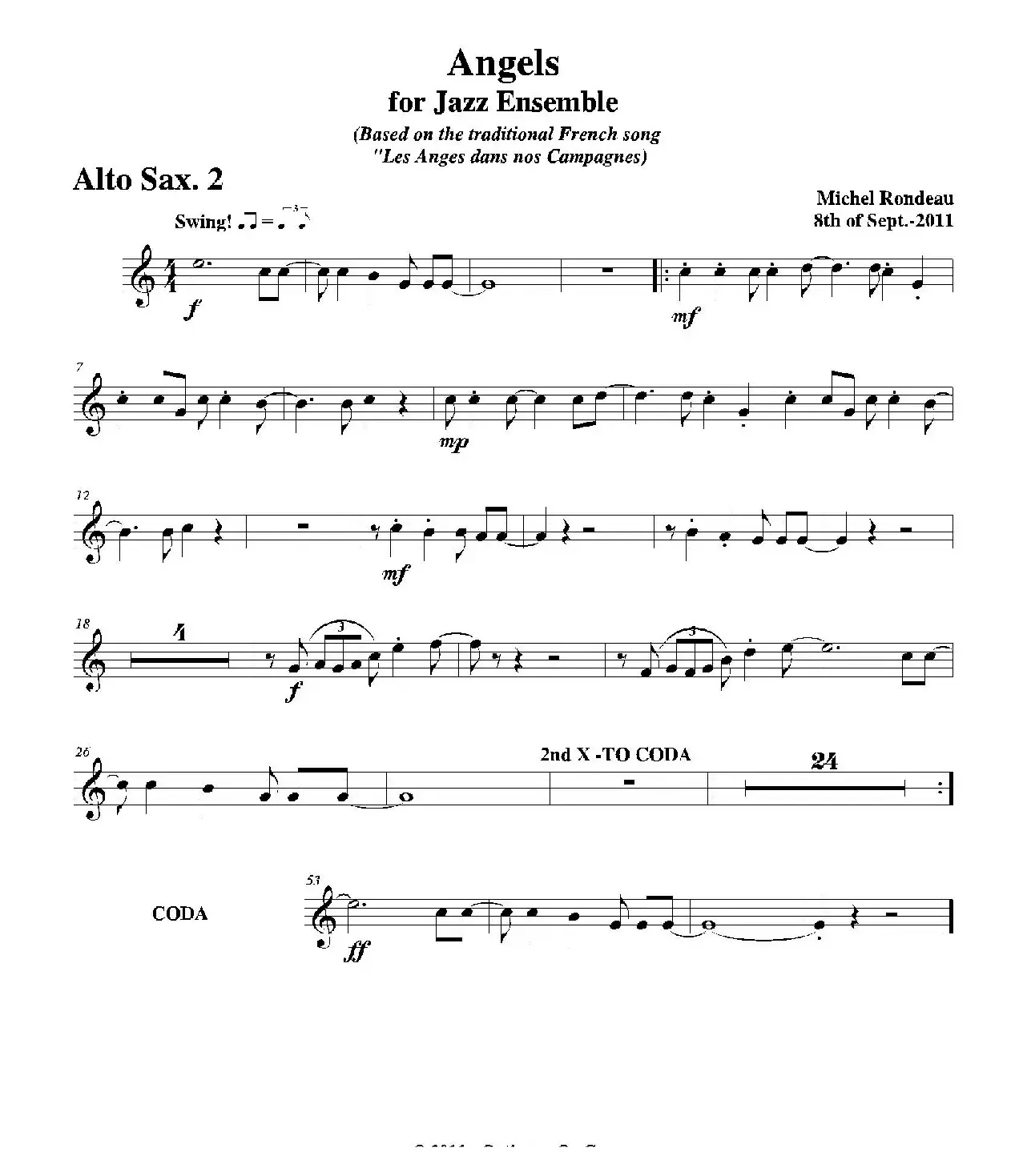 Angels for Jazz Ensemble（第二中音萨克斯分谱）