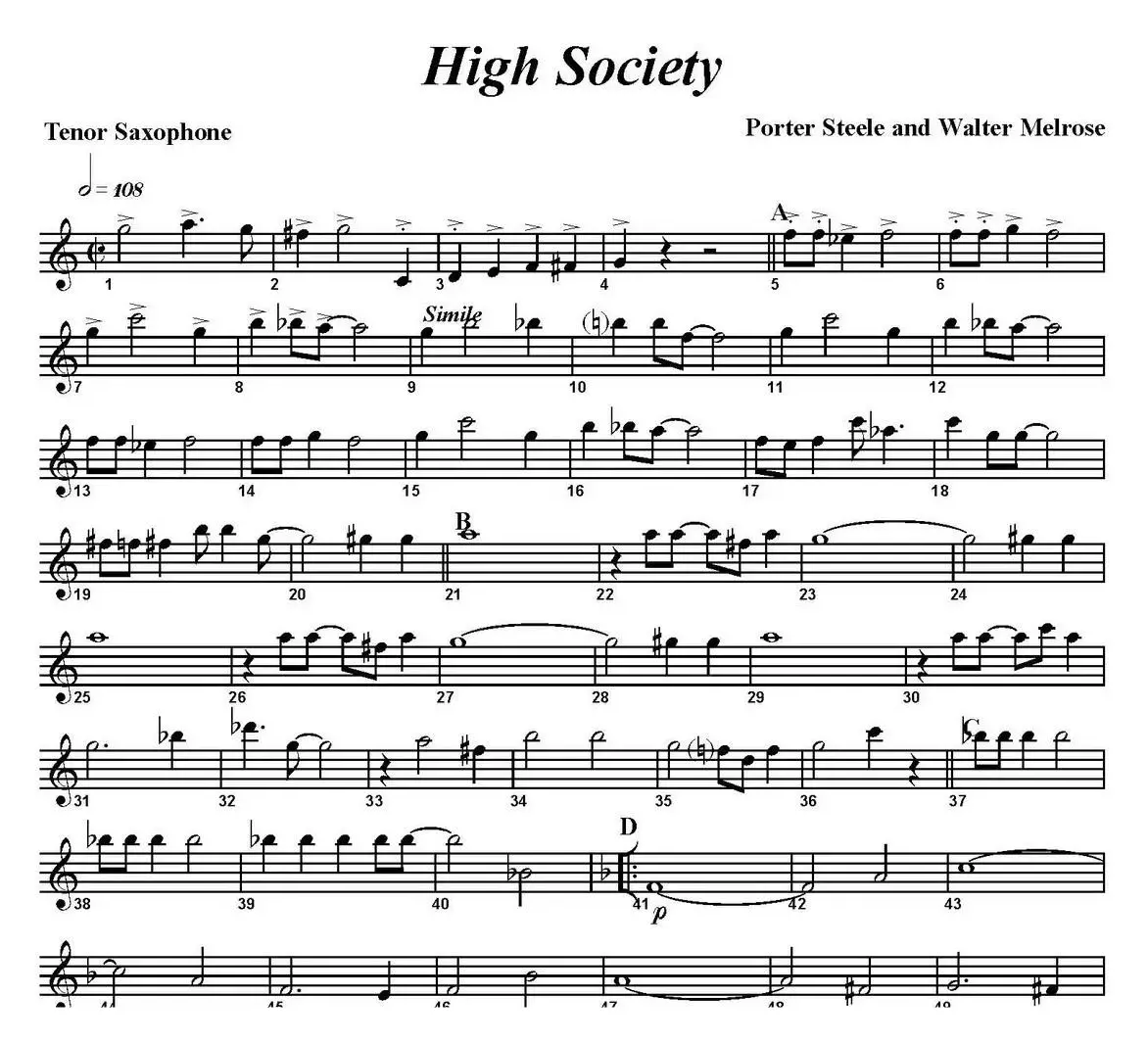 High Society（四重奏·次中音萨克斯分谱）