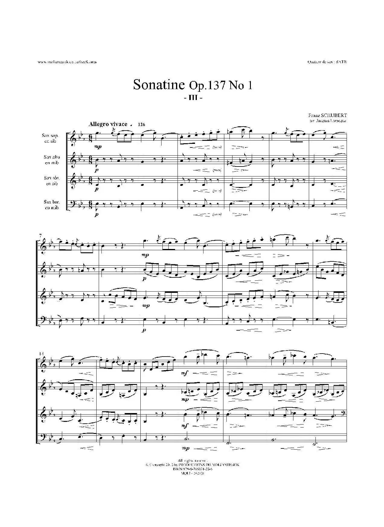 Sonatine Op.137 No 1（四重奏总谱）