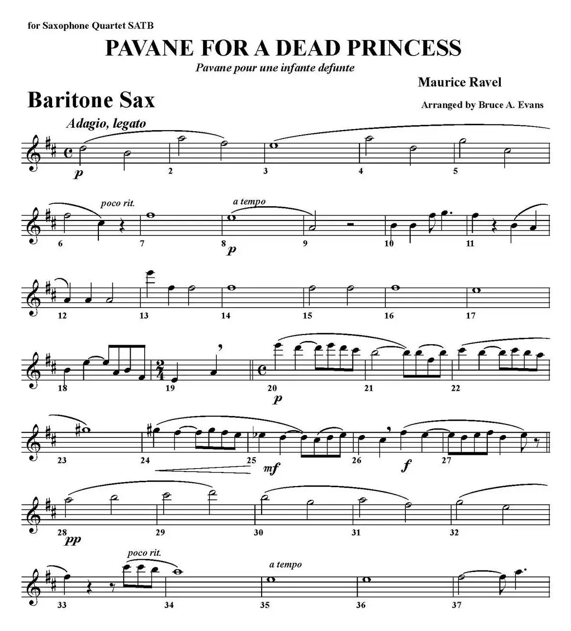 PAVANE FOR A DEAD PRINCESS（四重奏·上低音萨克斯分谱）