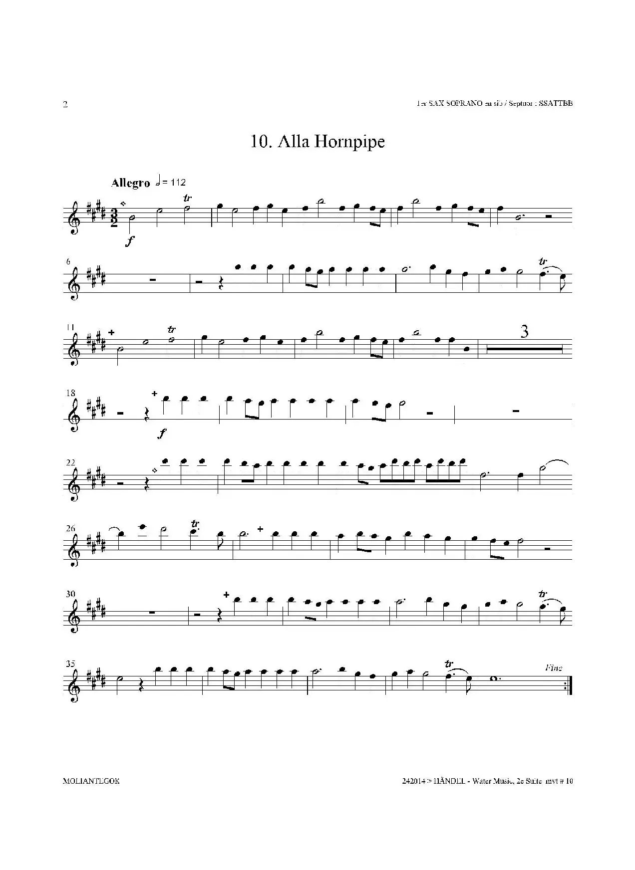 Water Music（HWV.349 No.2）（第一高音萨克斯）