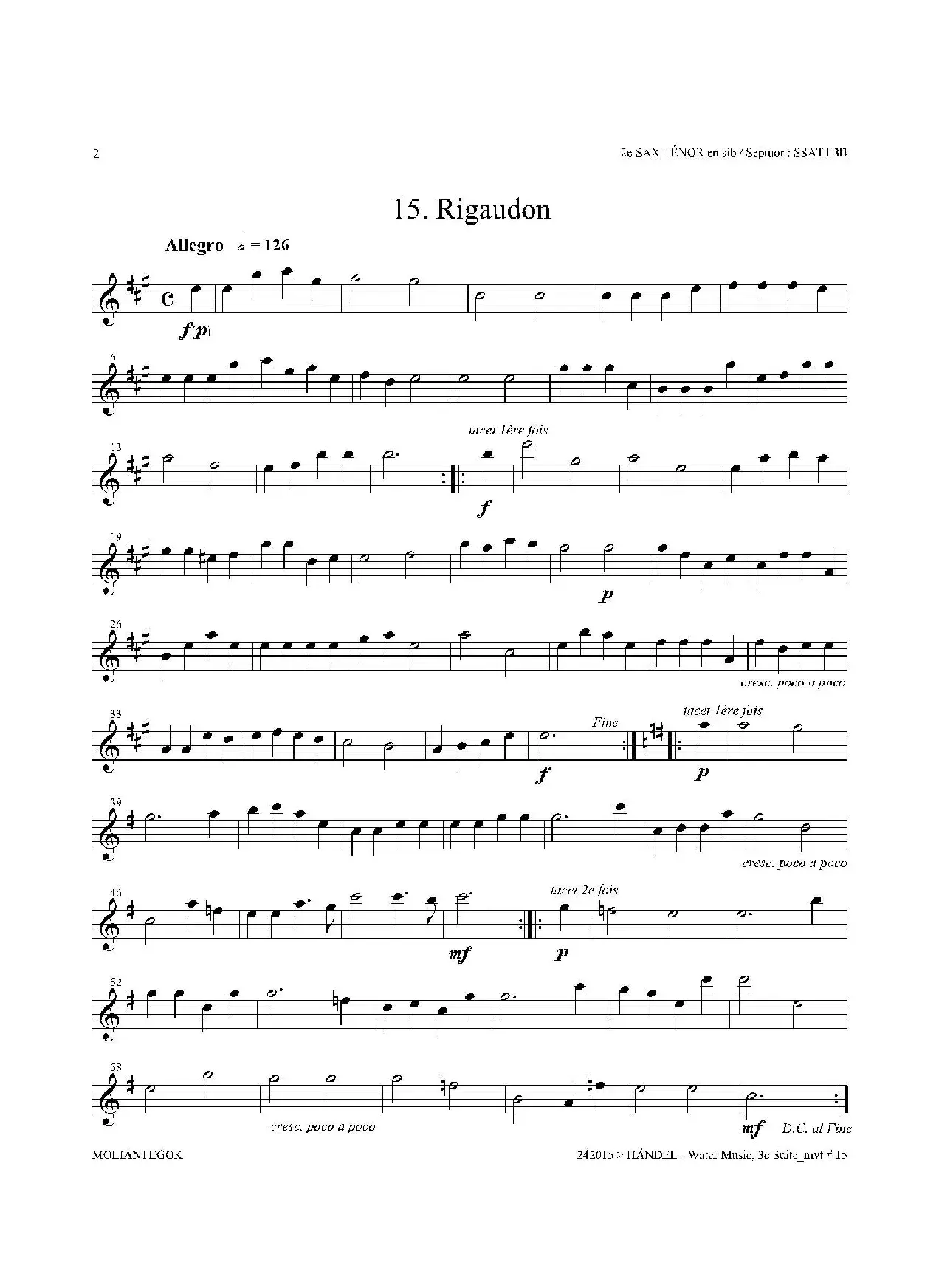 Water Music（HWV.350 No.3）（第二次中音萨克斯）