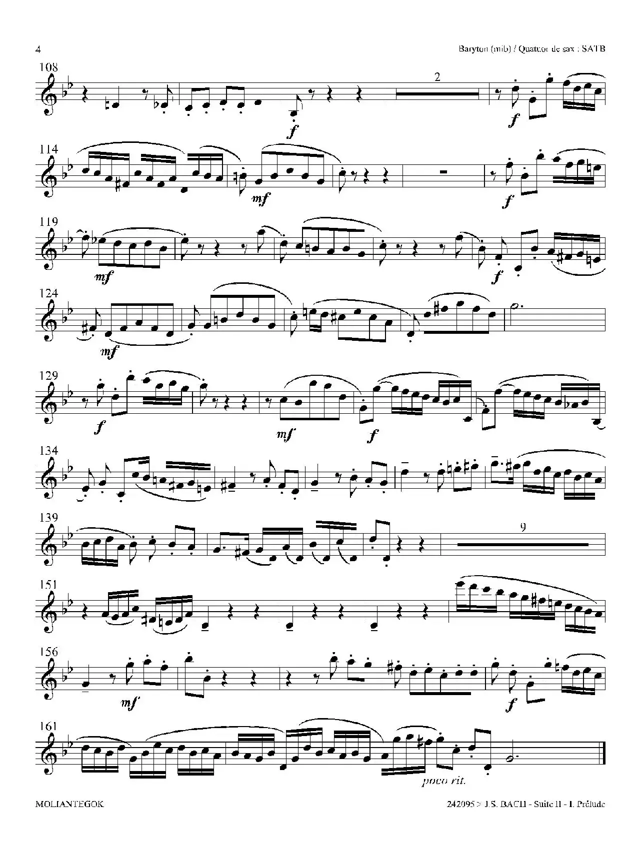 Suite anglaise No 2,BWV 807（法国组曲之二·前奏曲）（上低音萨克斯分谱）