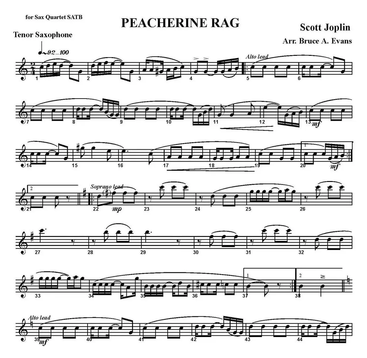 PEACHERINE RAG（四重奏·次中音萨克斯分谱）