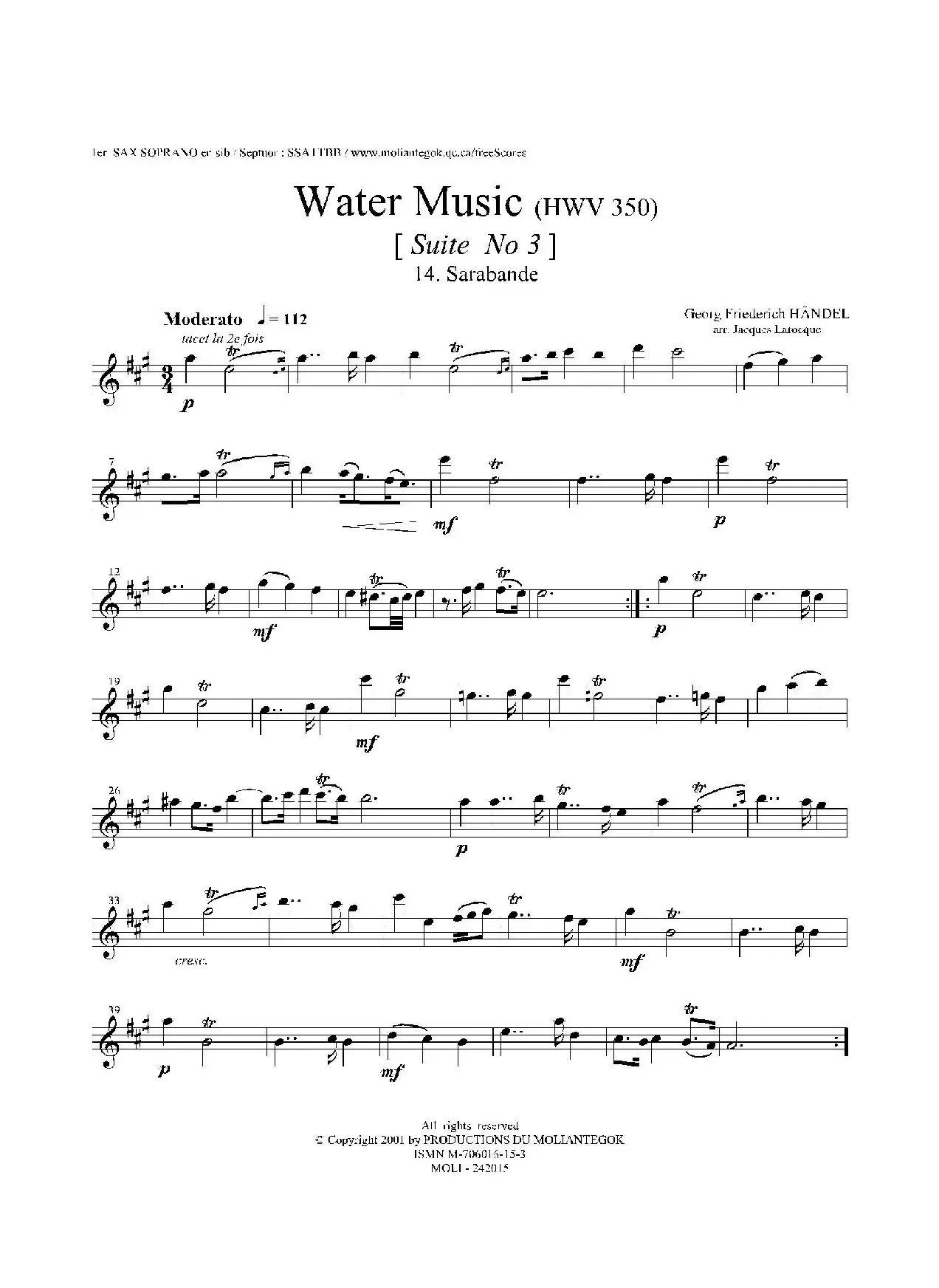 Water Music（HWV.350 No.3）（第一高音萨克斯）