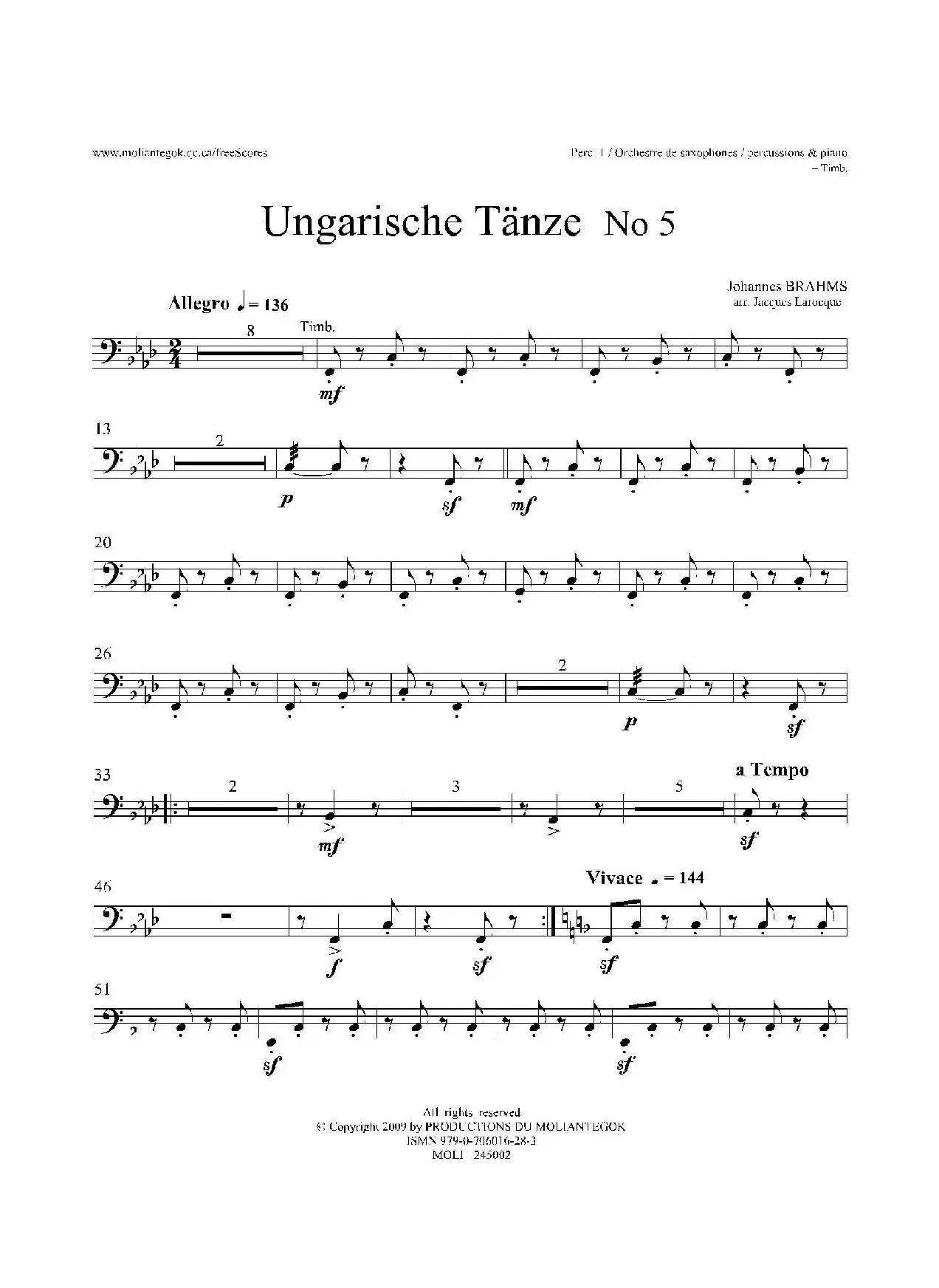 Ungarische Tnze No 5（十五重奏Perc.1-2-3-4-5​分谱）