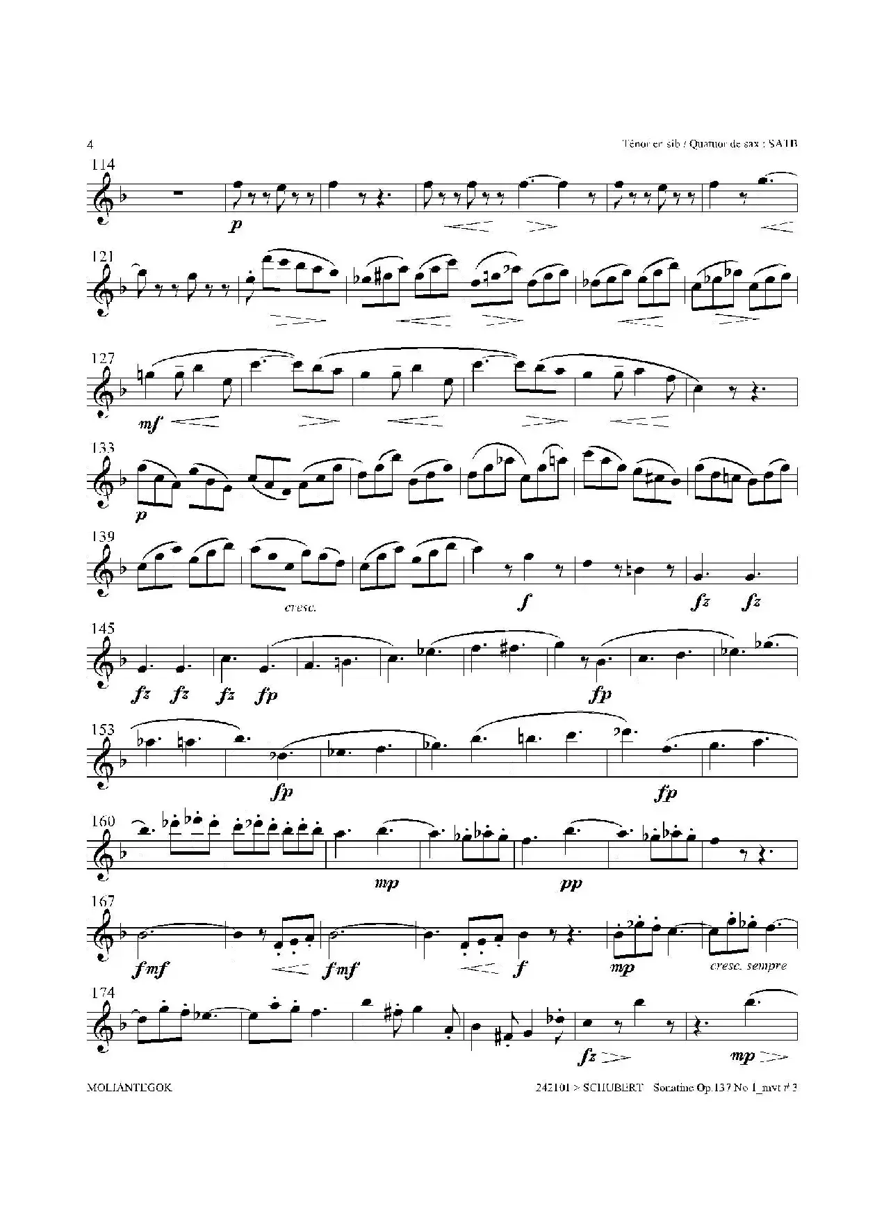 Sonatine Op.137 No 1（四重奏次中音萨克斯分谱）