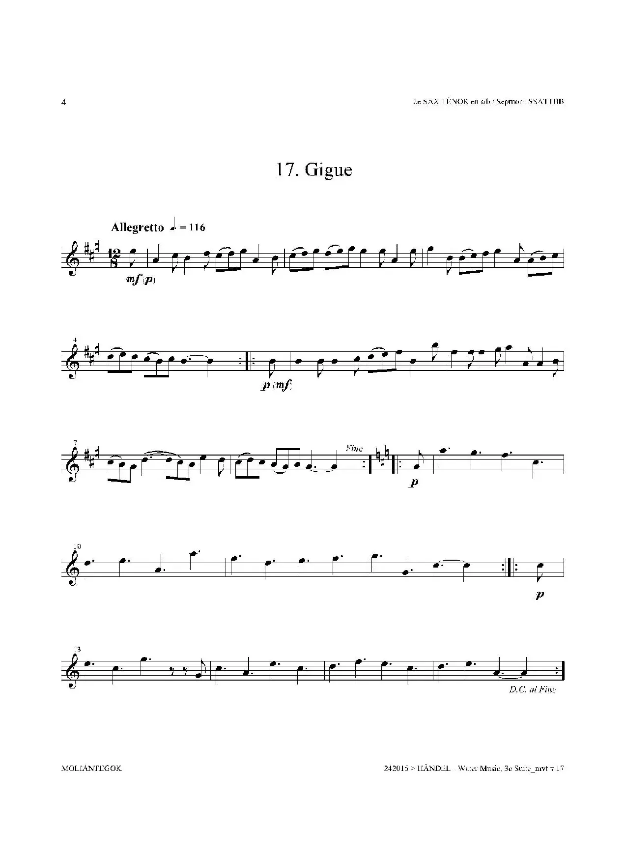 Water Music（HWV.350 No.3）（第二次中音萨克斯）