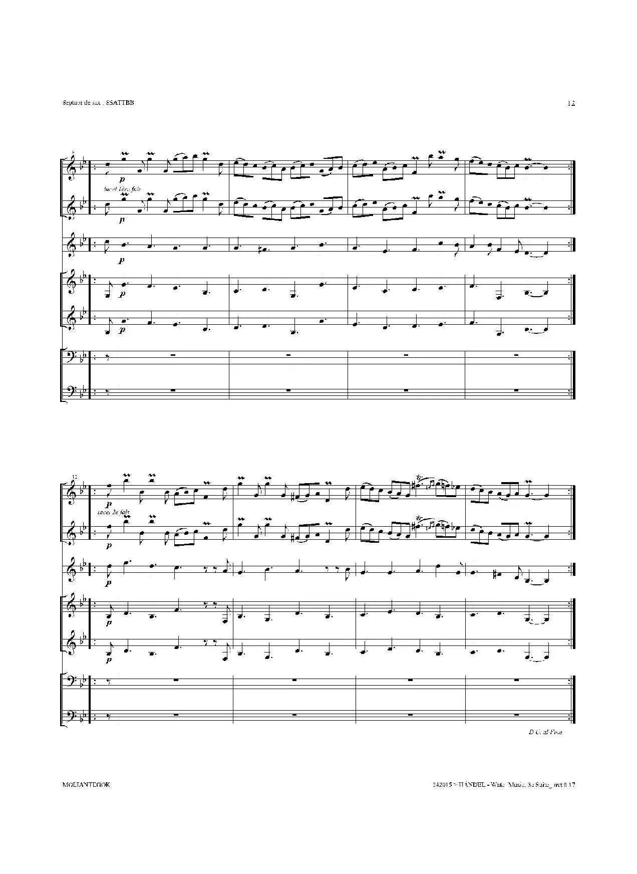 Water Music（HWV.350 No.3）（萨克斯合奏总谱）