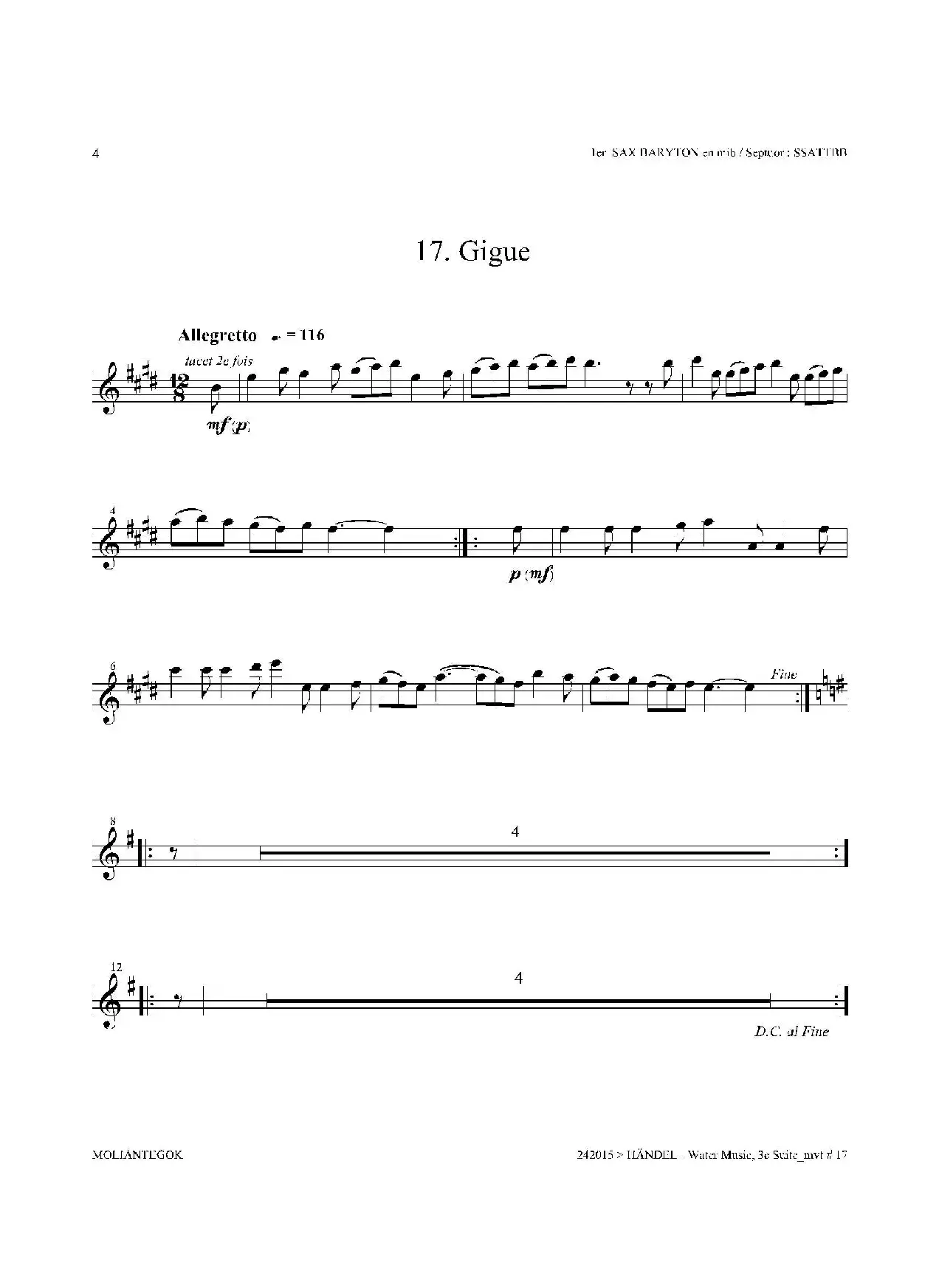 Water Music（HWV.350 No.3）（第一上低音萨克斯）