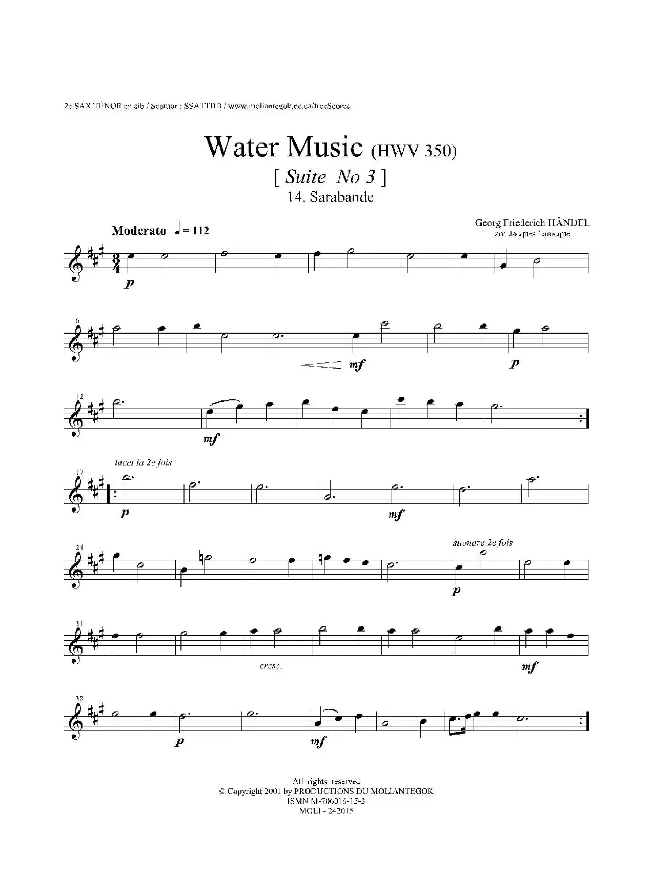 Water Music（HWV.350 No.3）（第二次中音萨克斯）